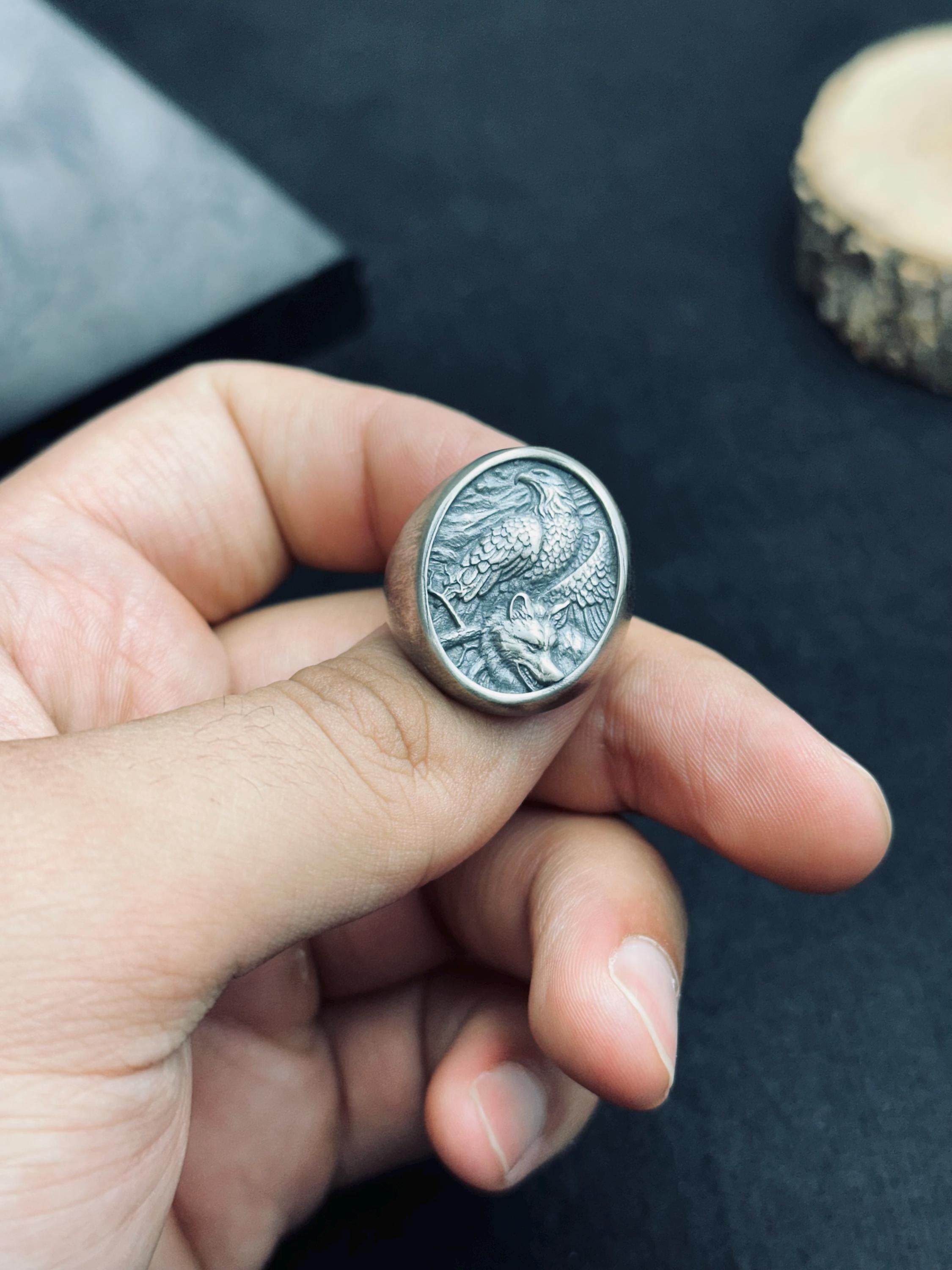 Bald Eagle Ring: Sterling Silver Men's Signet (Handmade Animal Jewelry)