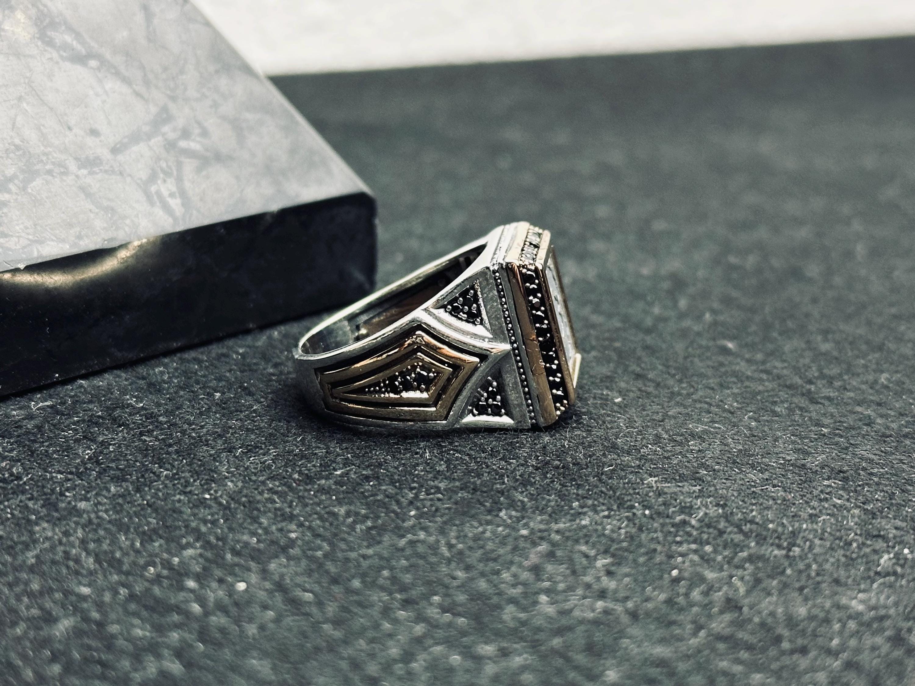 Square Signet Ring: Moon and Star Design (Sterling Silver Handmade)