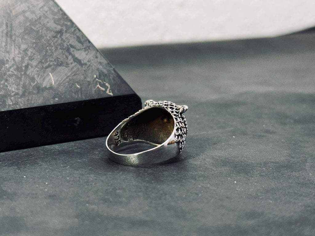 Sterling Silver Owl Ring, Oxidized Finish (Men's Handmade Size 8-12)