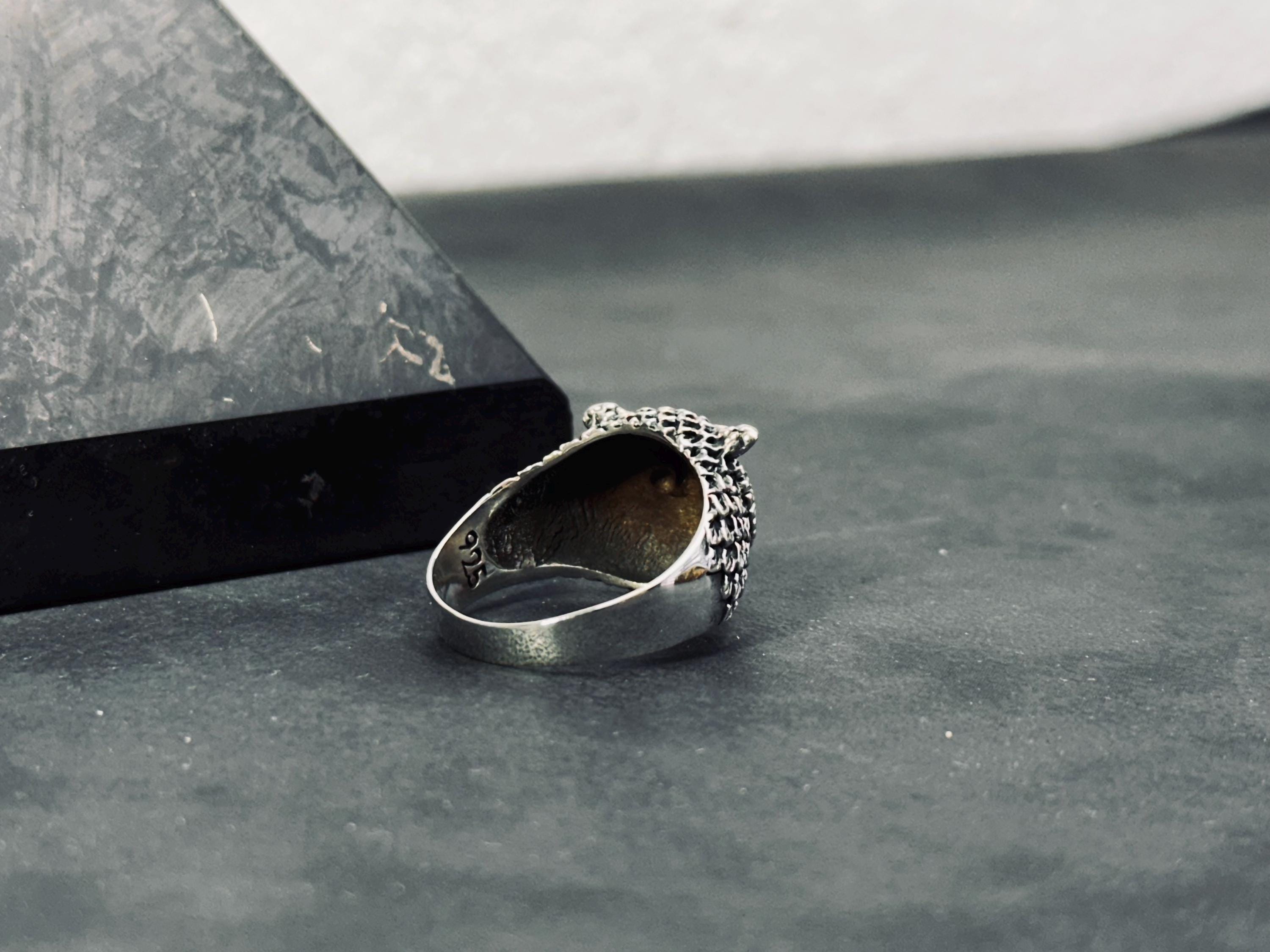 Sterling Silver Owl Ring, Oxidized Finish (Men's Handmade Size 8-12)