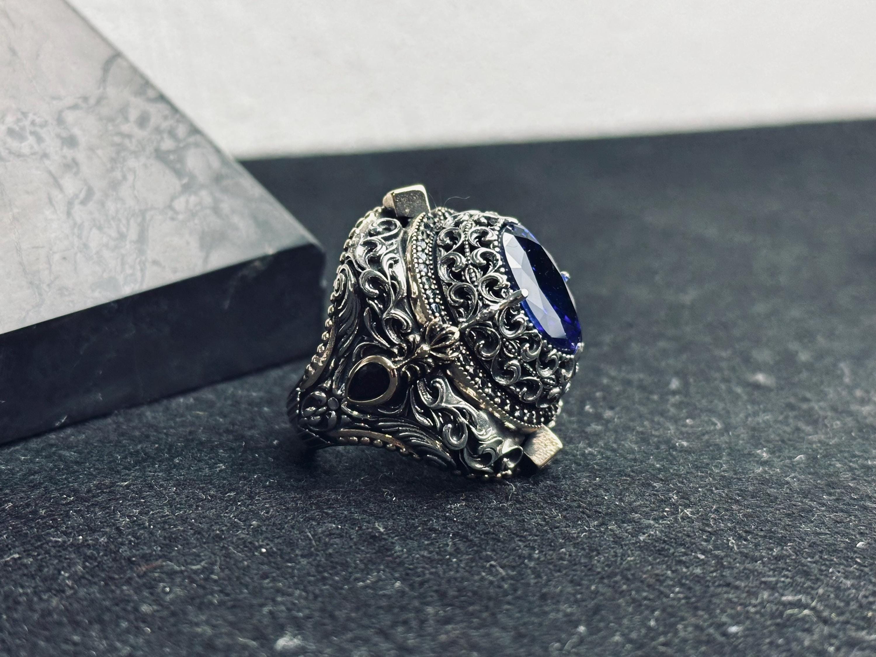 Blue Sapphire Ring 925 Sterling Silver Men Statement Ring Handmade Luxury Jewelry
