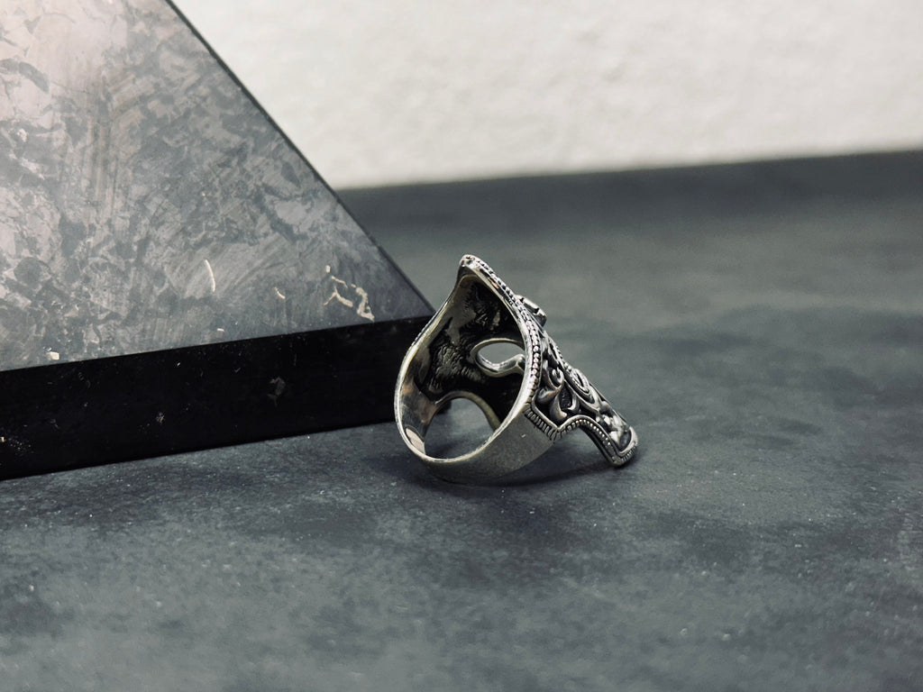 Spartan Helm Ring, Sterling Silver with Blue Zircon (Men's Size)
