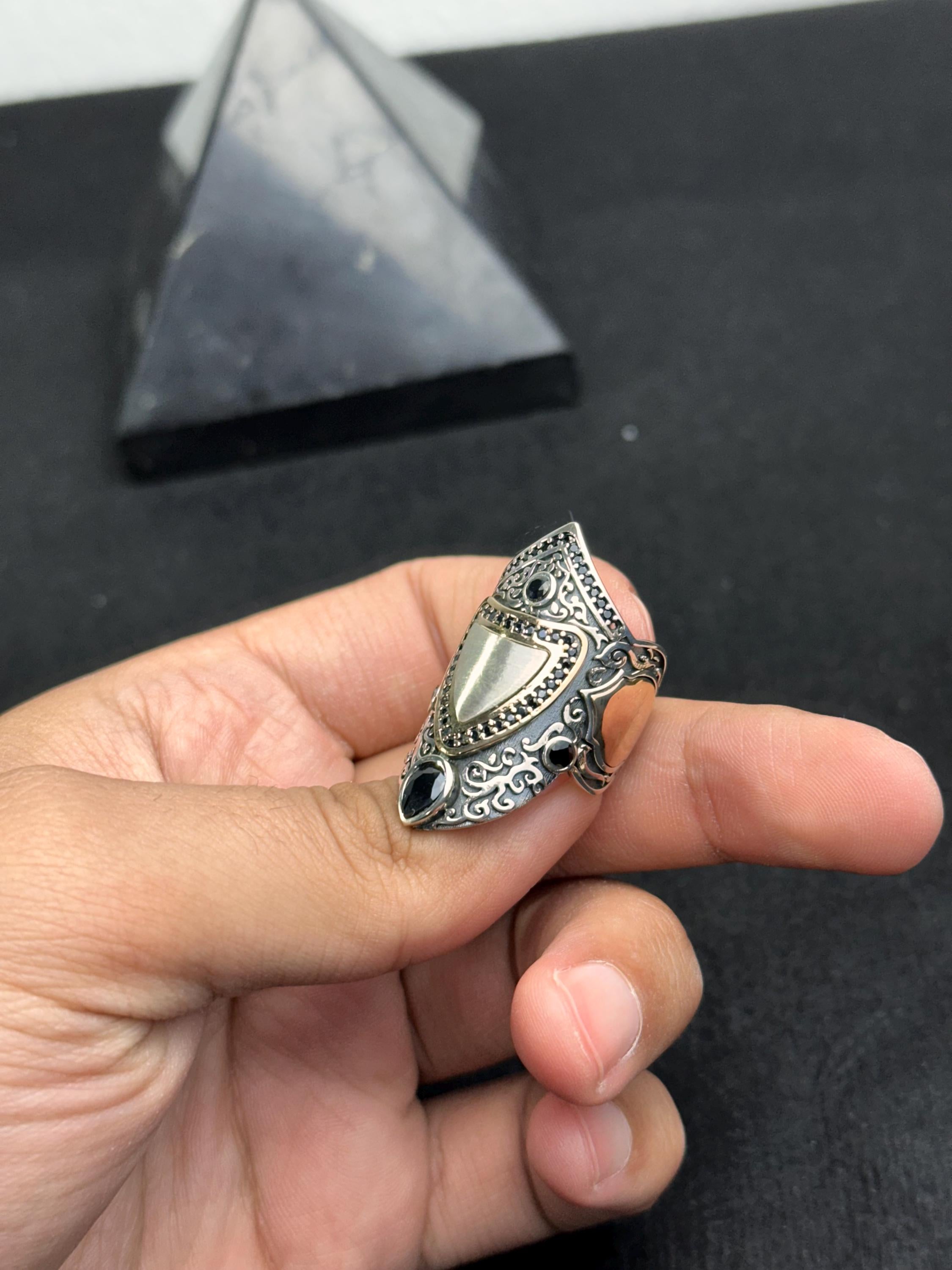 Oxidized Archer Ring - Adjustable Sterling Silver Thumb Band