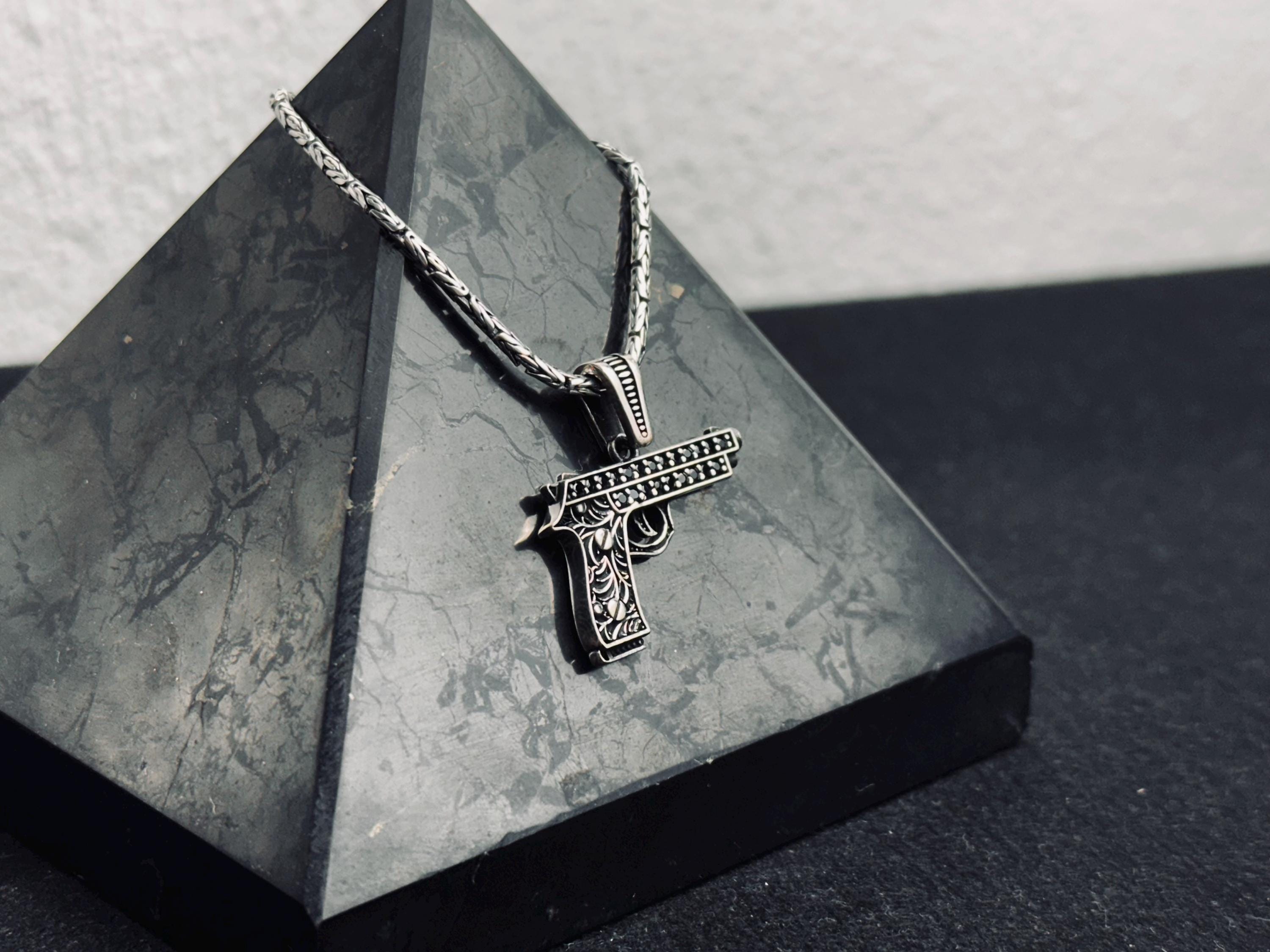 Gun Necklace Pendant: Sterling Silver Jewelry (Men's Bold Style)