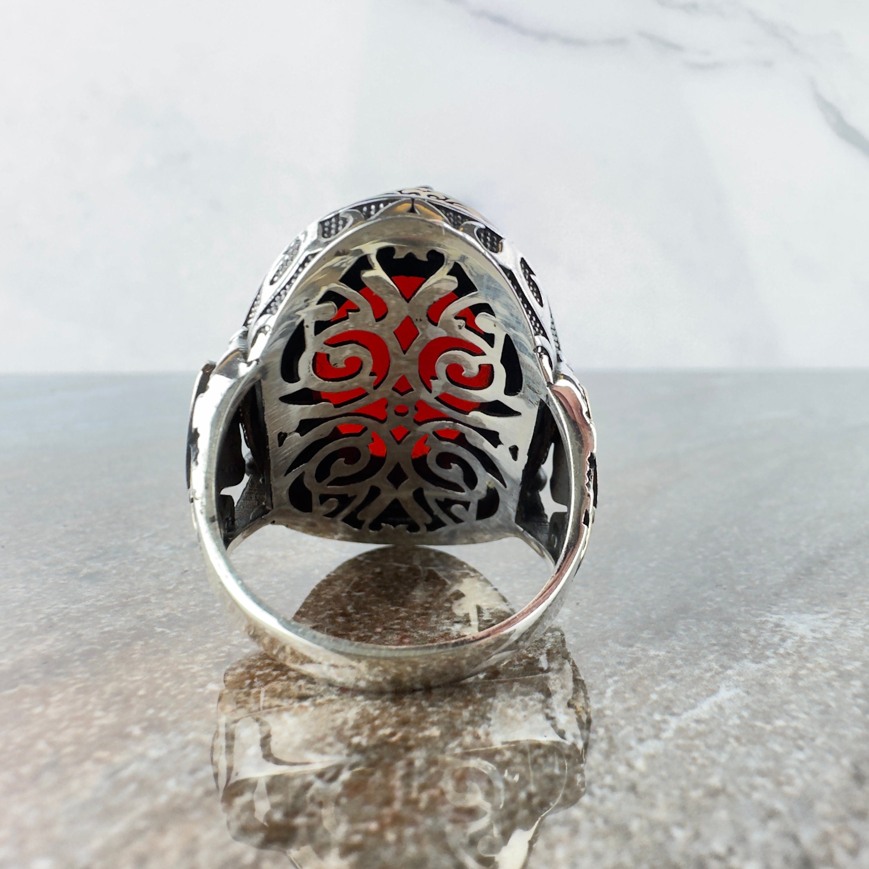 Handmade Aqeeq Silver Ring - Sterling Men's Ottoman Jewelry