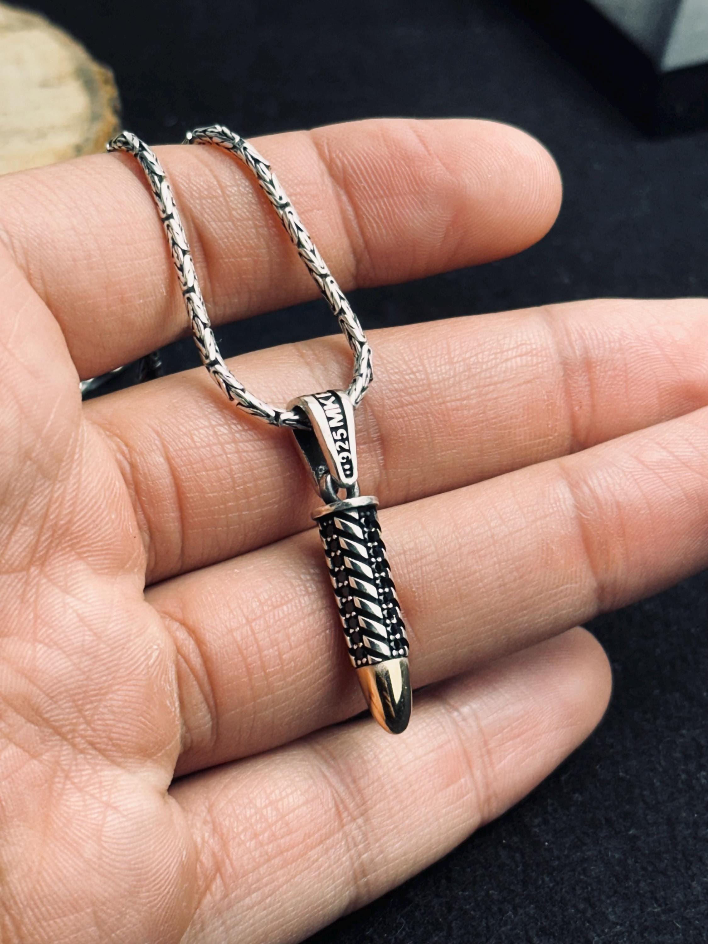 Bullet Pendant Necklace: Sleek Silver Design - Handmade Jewelry
