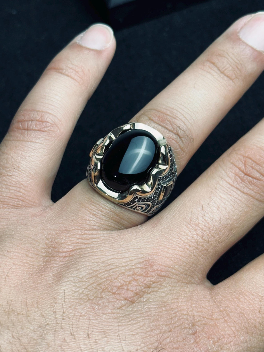 Men's Oxidized Sterling Silver Ring, Black Onyx Gemstone (Handmade)