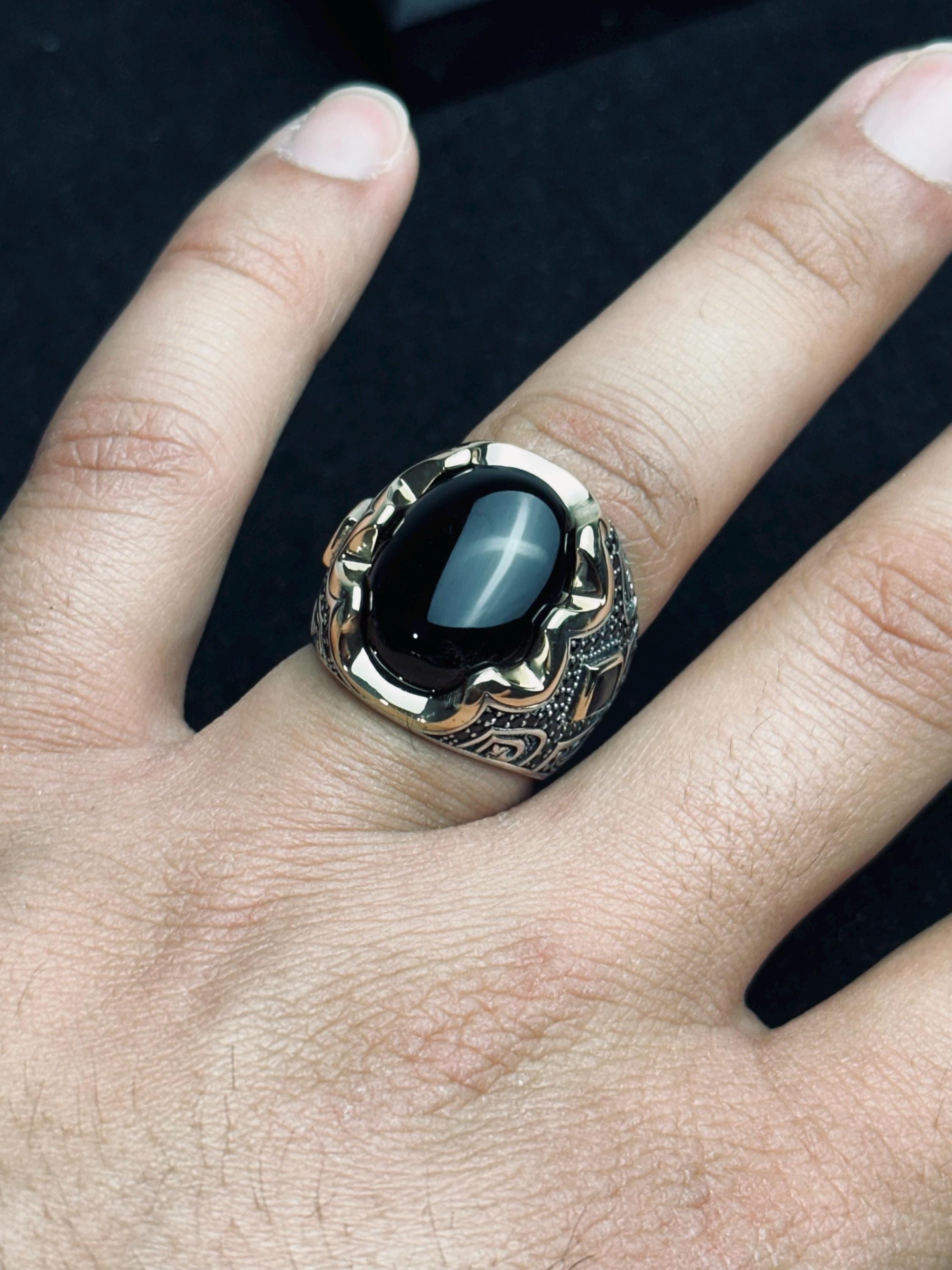 Men's Oxidized Sterling Silver Ring, Black Onyx Gemstone (Handmade)