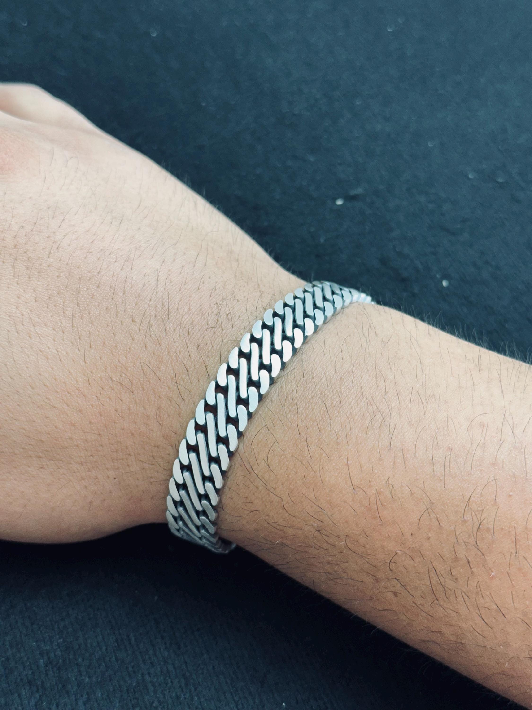 Turkish Sterling Silver Bracelet Braided Chain (Men's Handmade Jewelry)