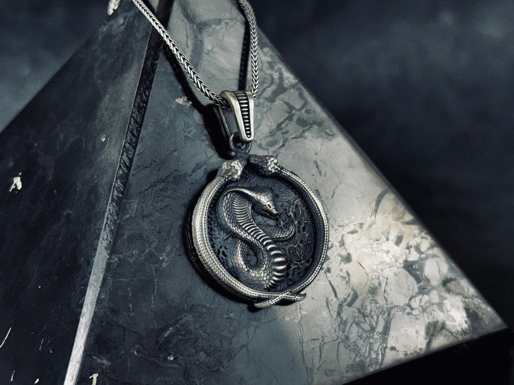 Silver Snake Necklace - Handmade Serpent Pendant on Chain