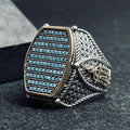 Turquoise Men's Ring - Sterling Silver with Zircon and Mosque Detail