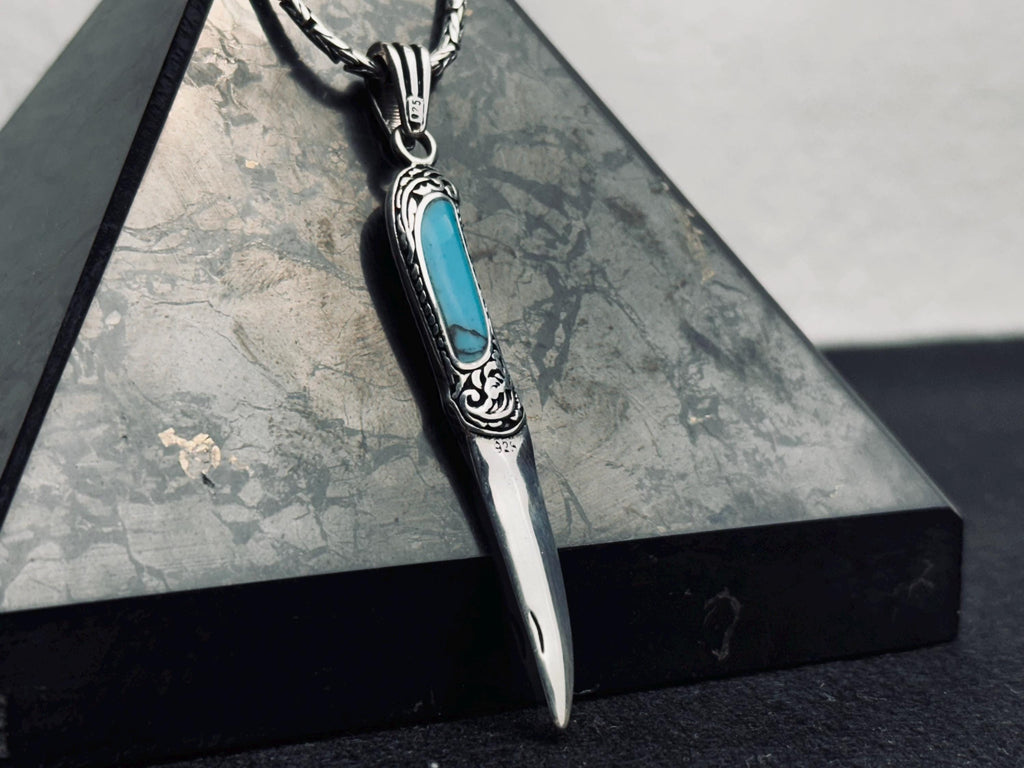 Silver Sword Necklace: Turquoise Dagger Pendant (Chain Length Options)