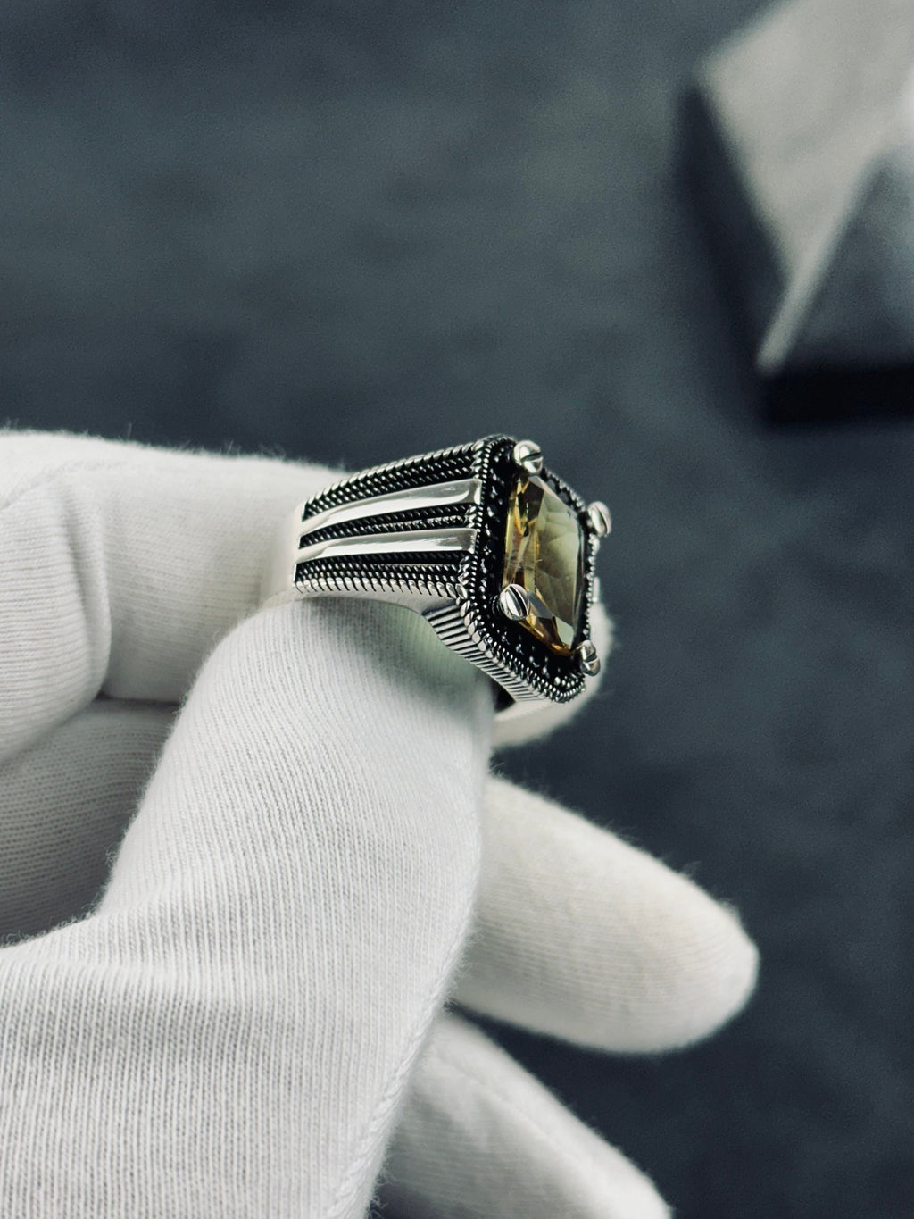 Minimalist Sultanit Ring, Sterling Silver Rectangle (Color-Change Stone)
