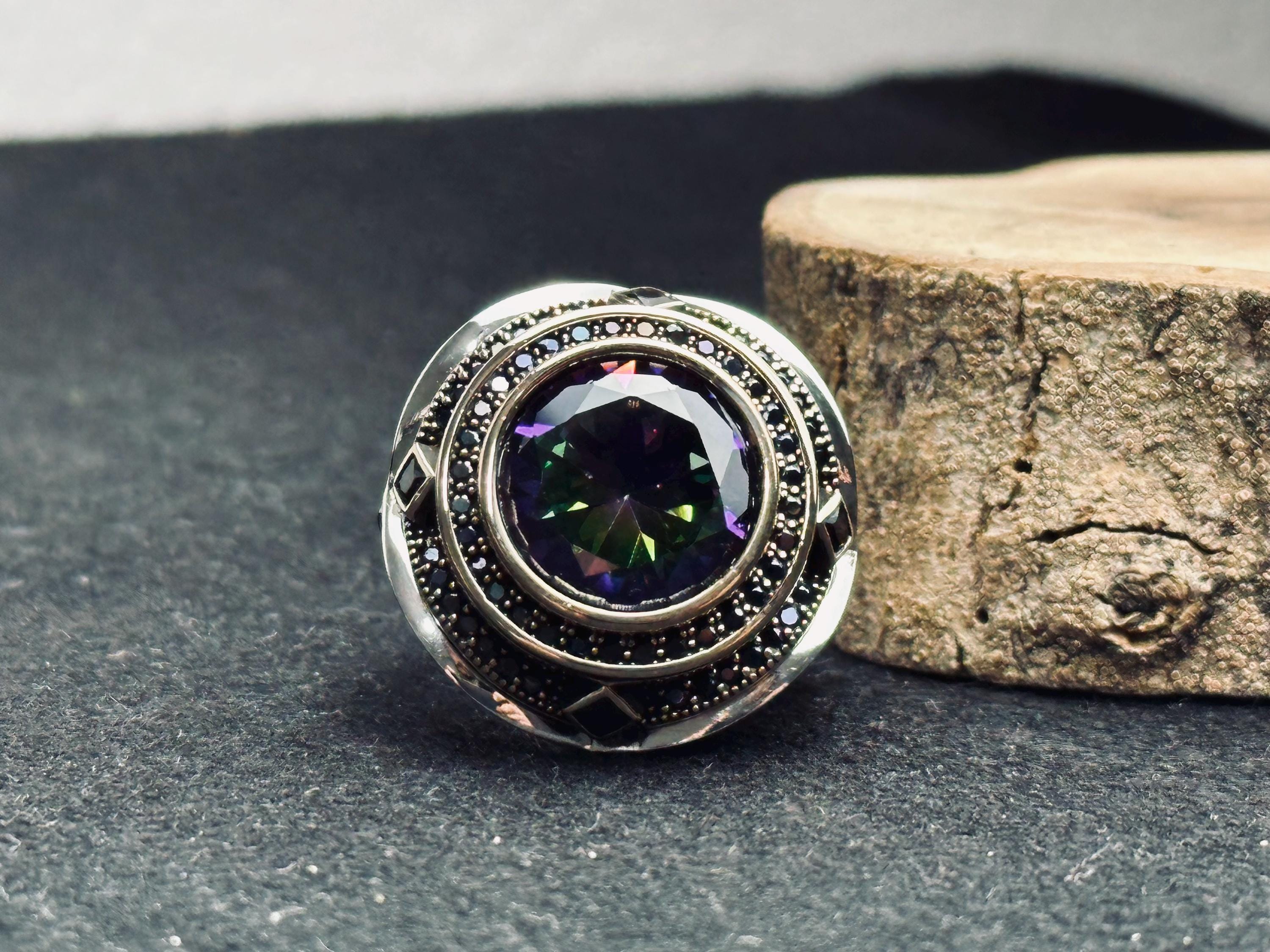 Mystic Topaz Men's Ring: Handmade Sterling Silver, Turkish Gemstone