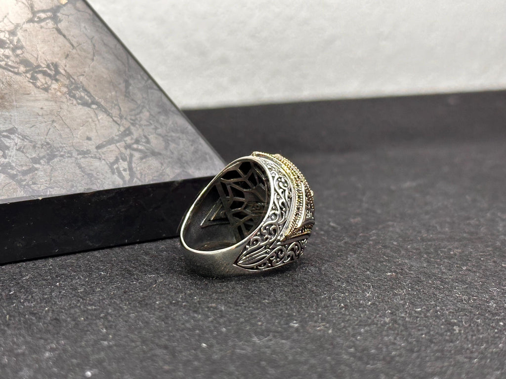 Men's Silver Ring: Handmade 925 Sterling - Black Zircon Stone