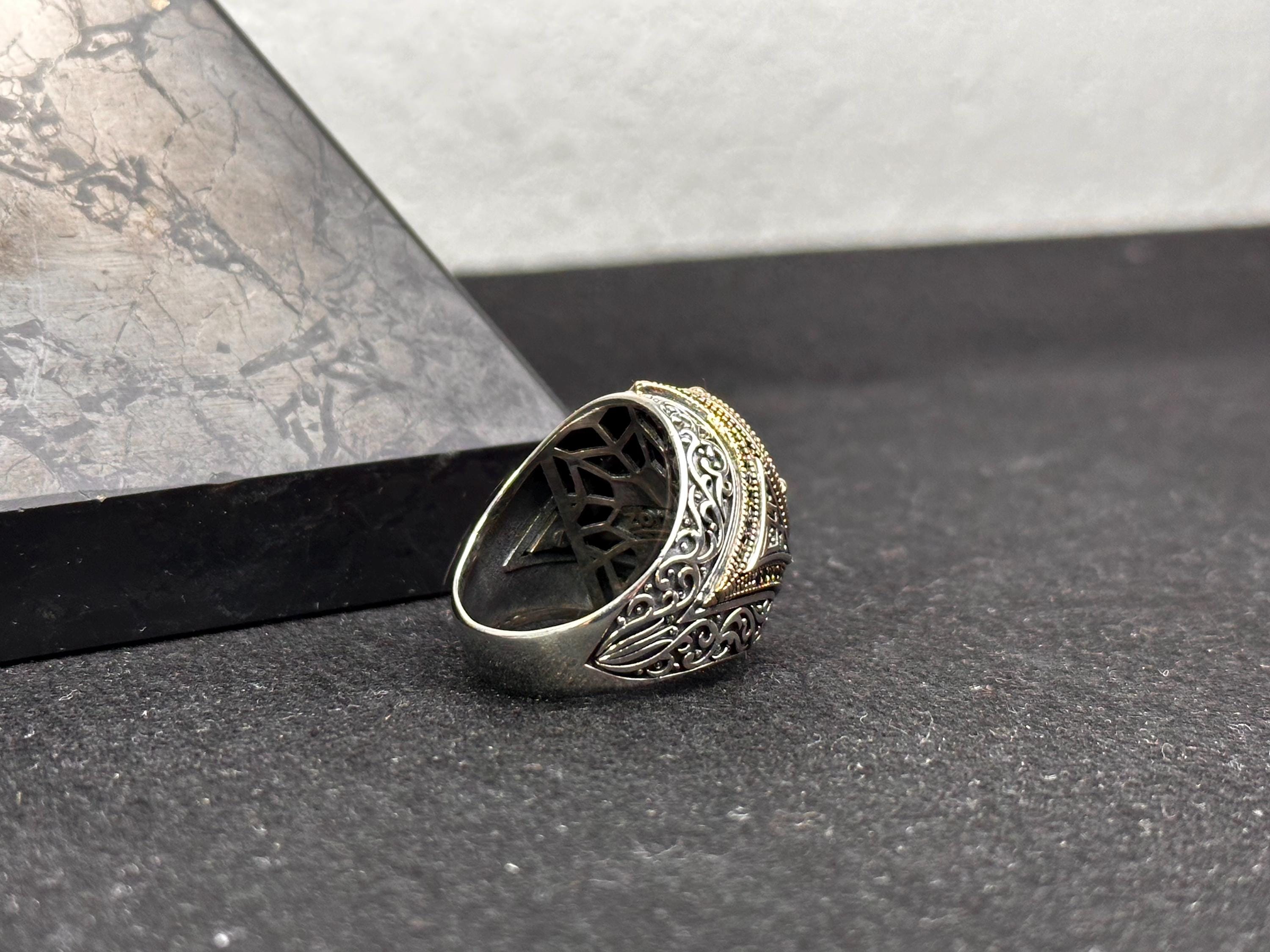 Men's Silver Ring: Handmade 925 Sterling - Black Zircon Stone