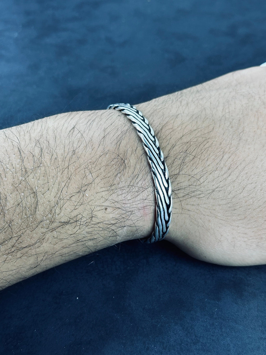 Men's Sterling Silver Cuff Bracelet, Engraved Oxidized (Handmade)