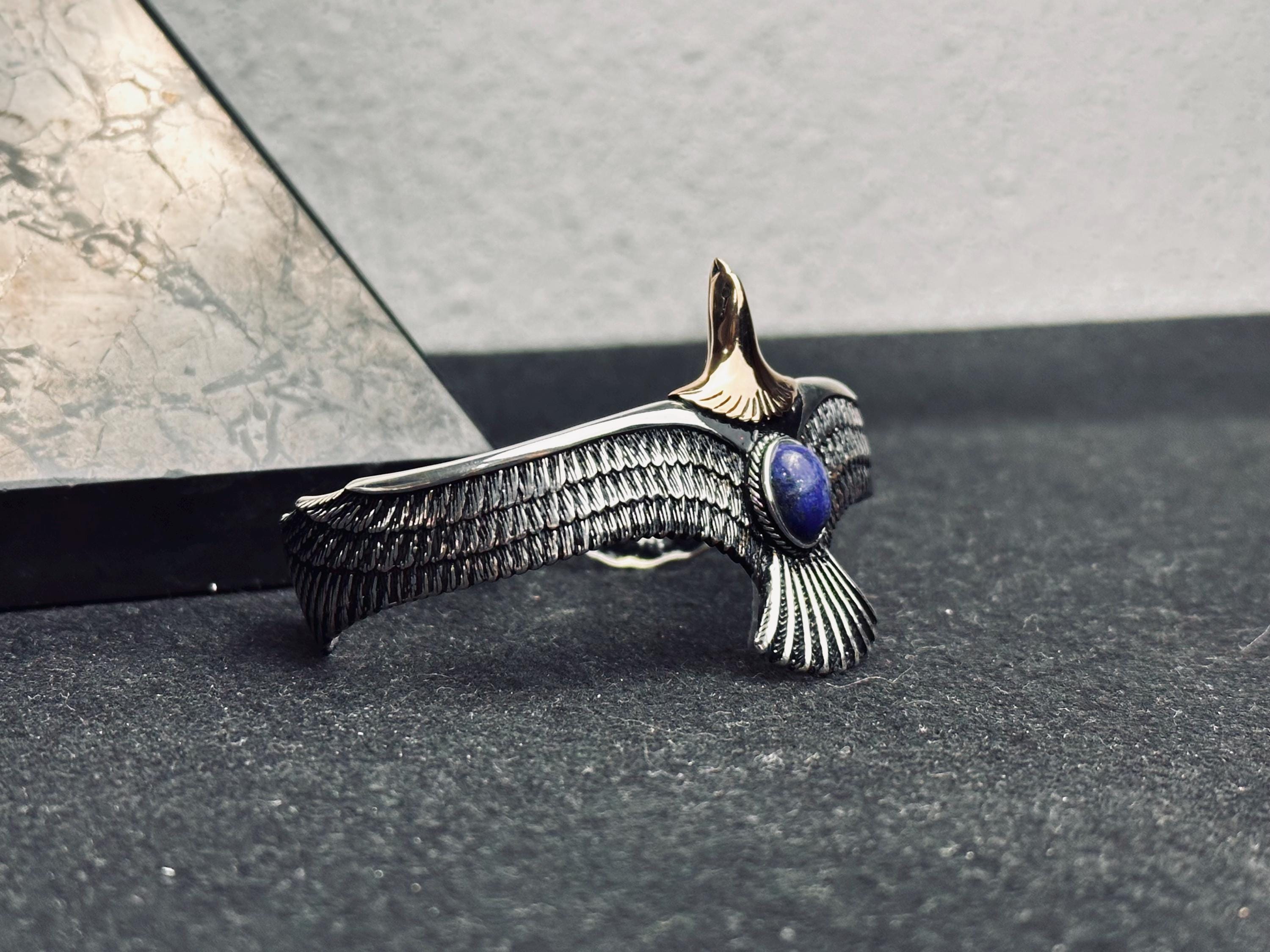 Eagle Bracelet: Lapis Lazuli and Sterling Silver (Handmade Cuff)