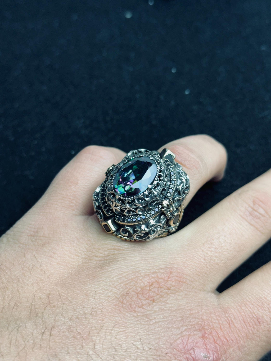 Mystic Topaz Ring, 925 Sterling Silver, Handmade Vintage Style