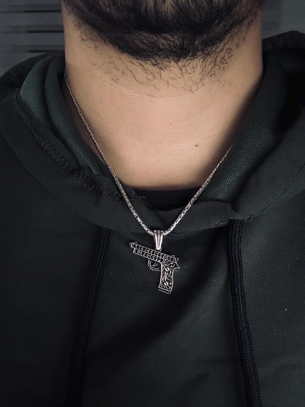 Gun Necklace Pendant: Sterling Silver Jewelry (Men's Bold Style)