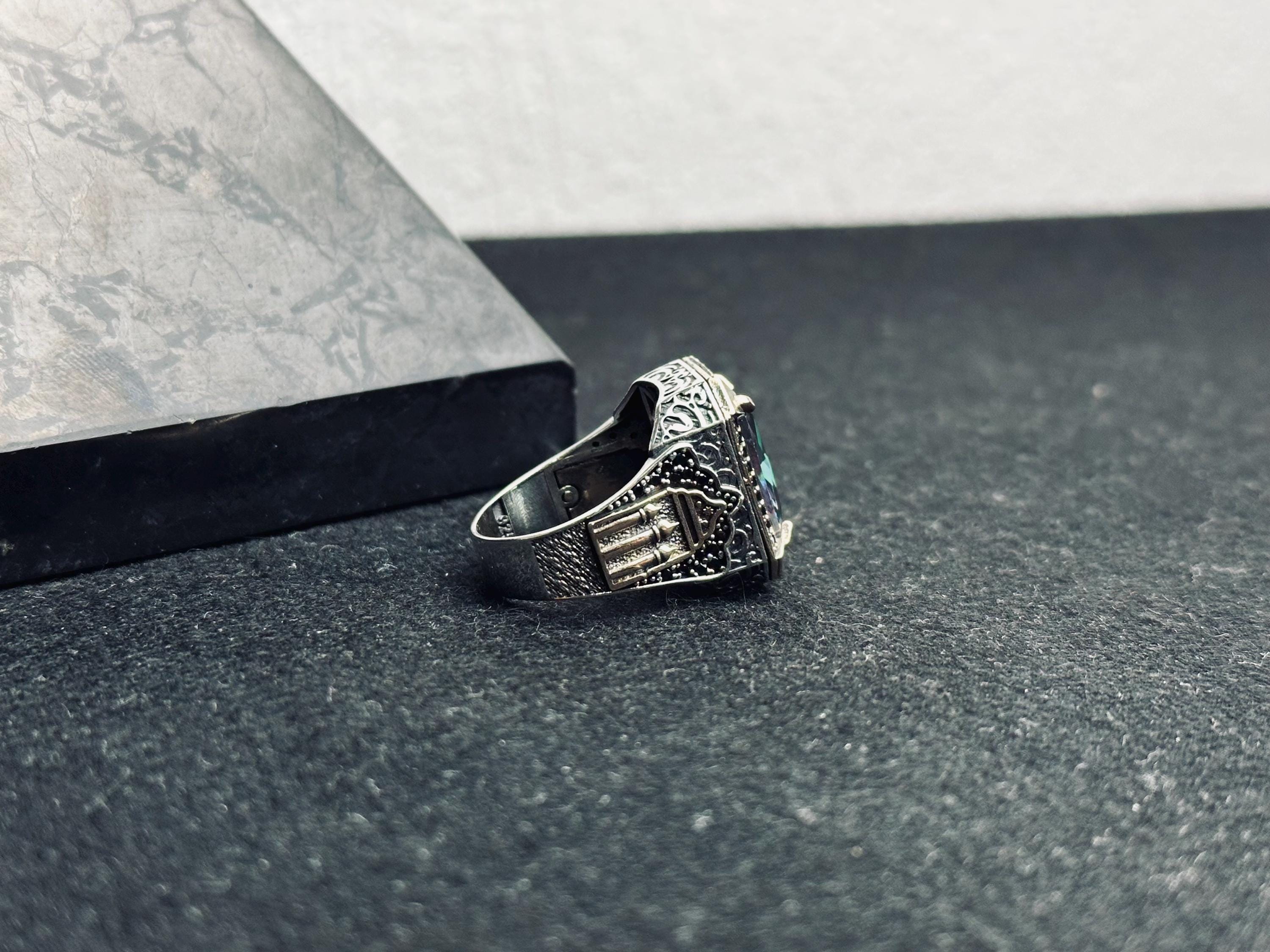 Mystic Topaz Sterling Silver Ring, Square Cut (Men's Statement)
