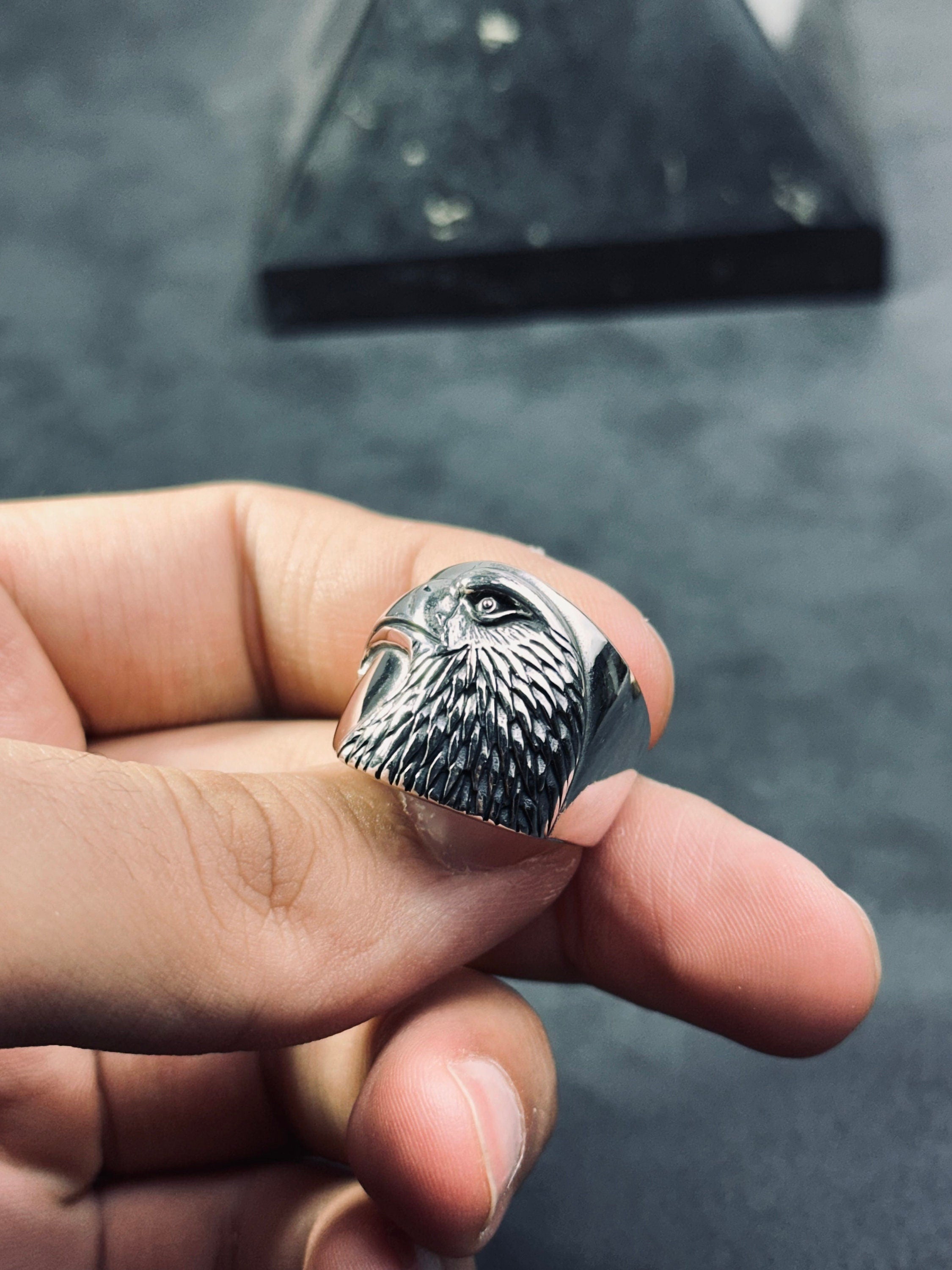Eagle Statement Ring: Tribal Engraving (Sterling Silver Band)