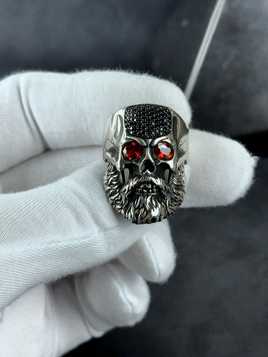 Sterling Silver Skull Ring - Gothic Design with Zircon Eyes