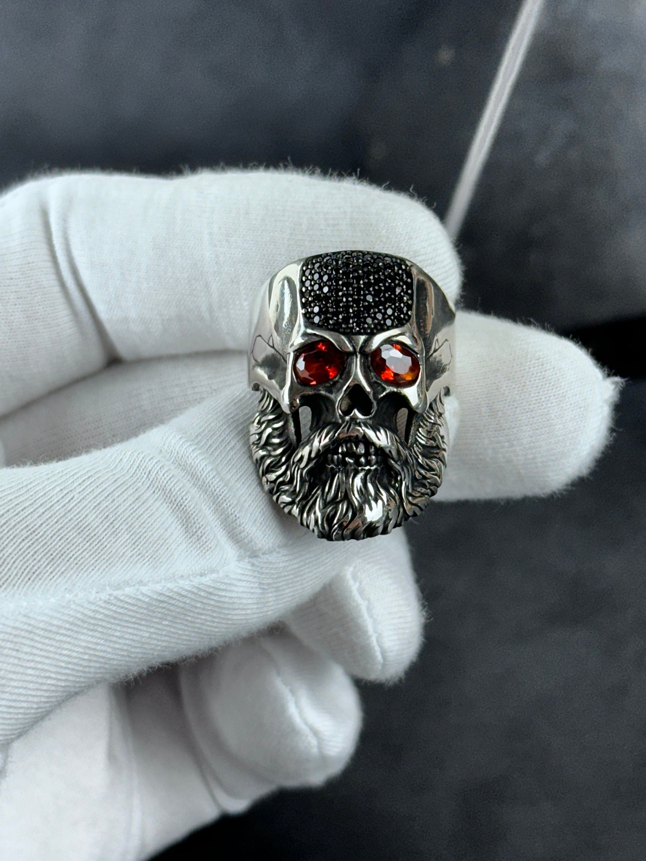 Sterling Silver Skull Ring - Gothic Design with Zircon Eyes