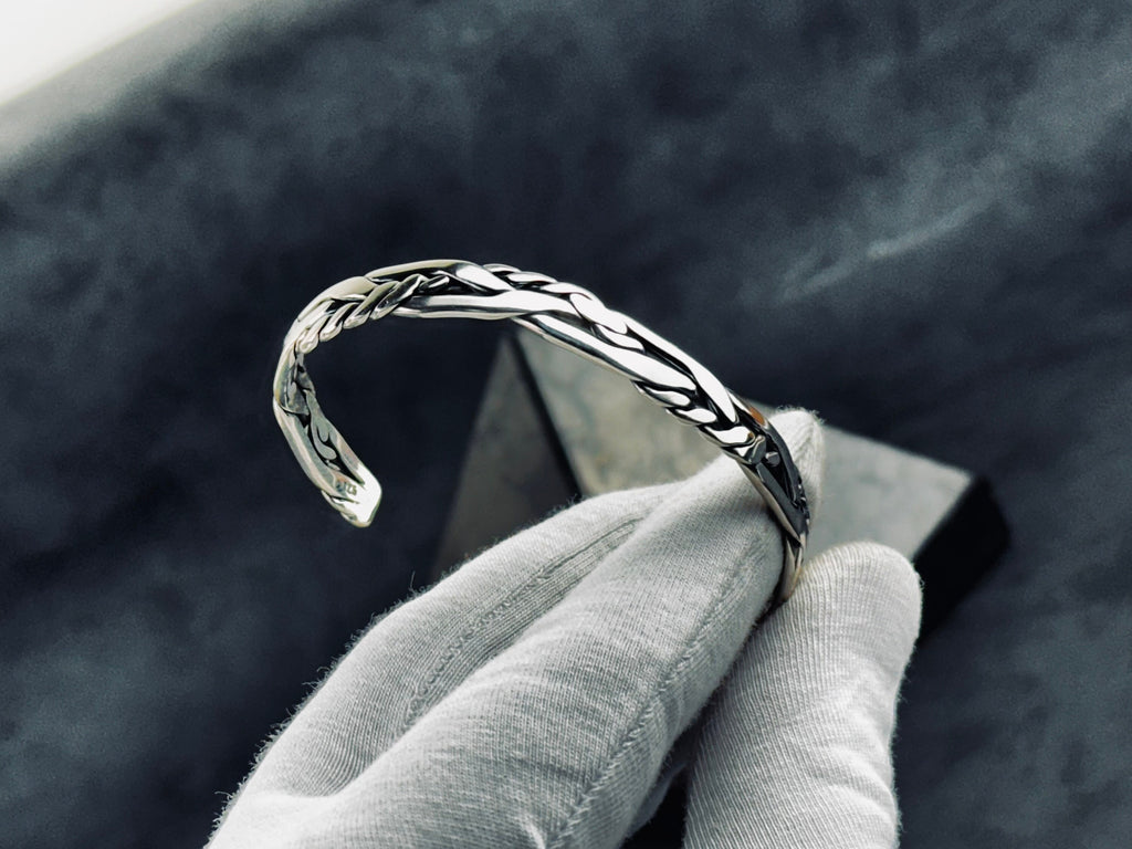 Sterling Silver Cuff Bracelet: Knitted Design (Men's Handmade Jewelry)