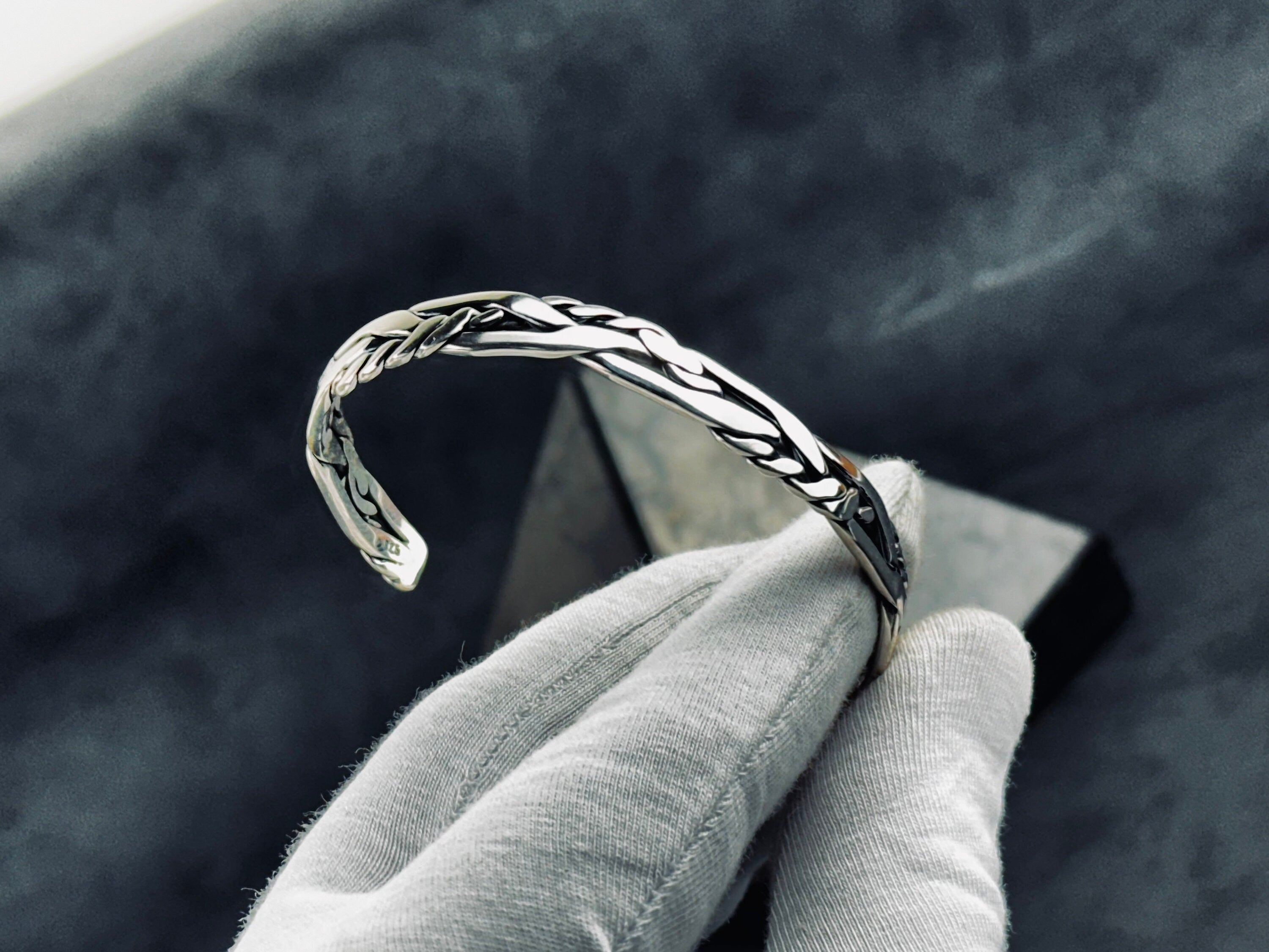 Sterling Silver Cuff Bracelet: Knitted Design (Men's Handmade Jewelry)