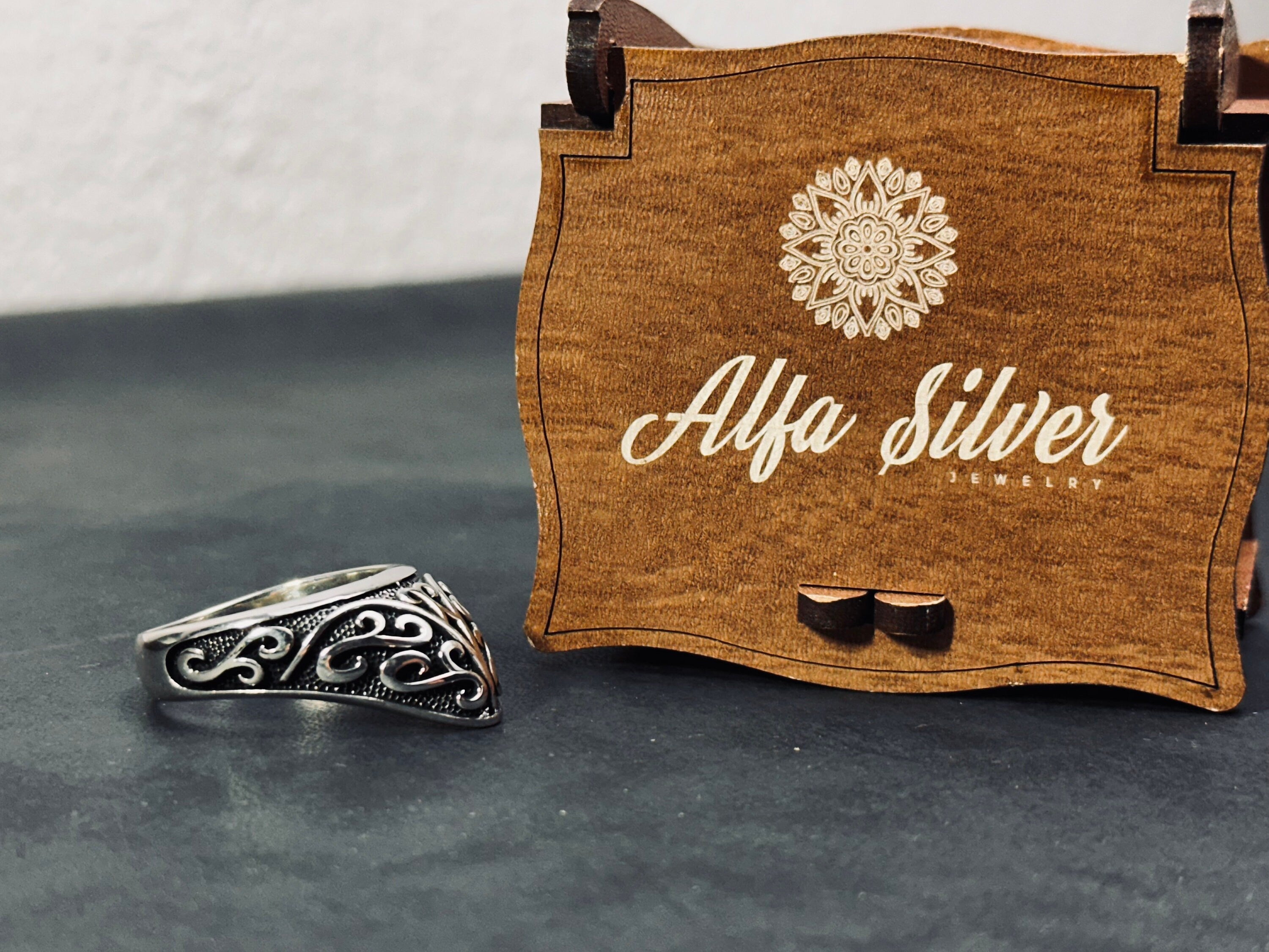 Engraved Silver Thumb Ring - Handmade Compass Design
