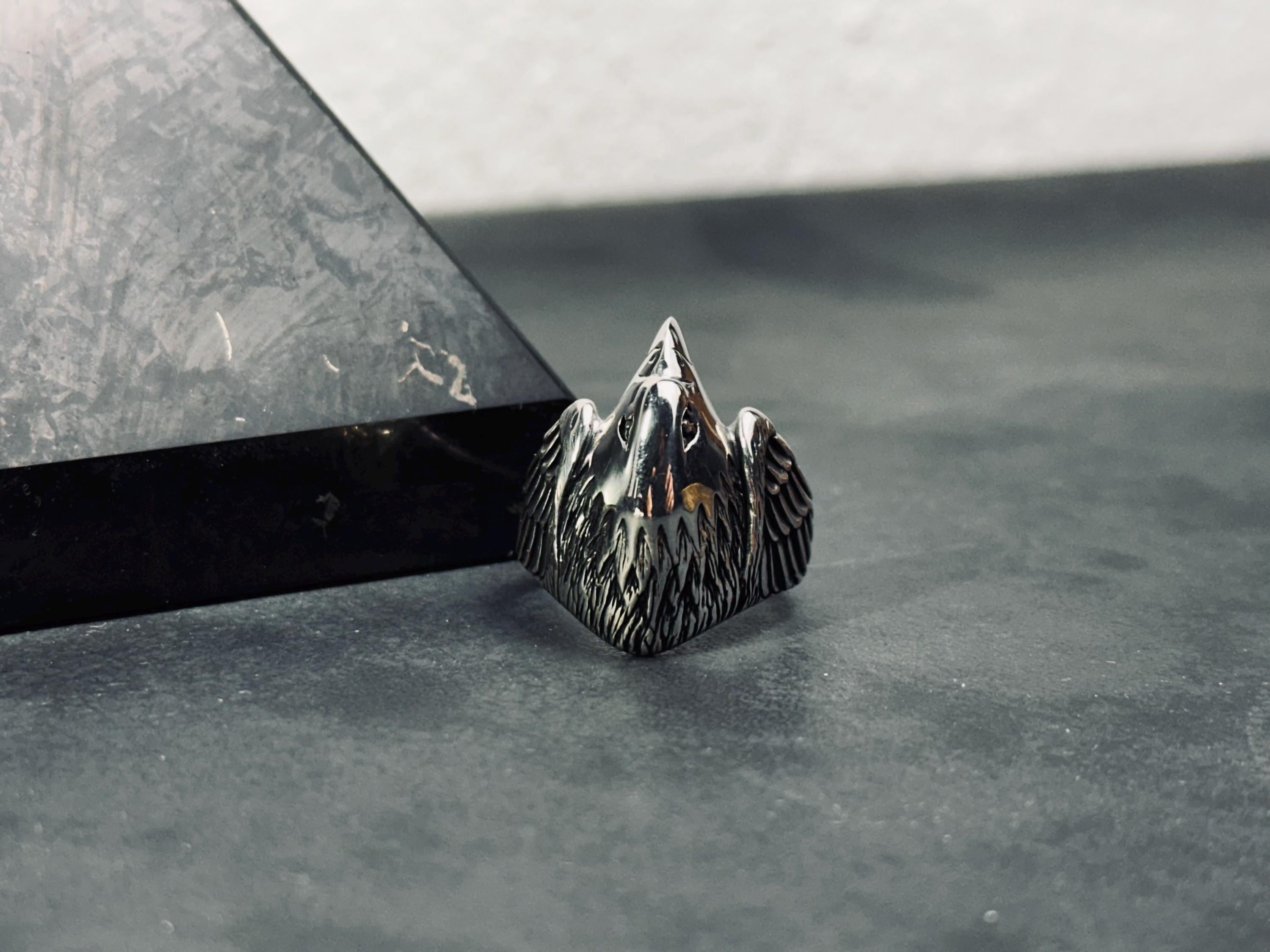 Raven Signet Ring: Sterling Silver Handmade - Engraved Bird Design