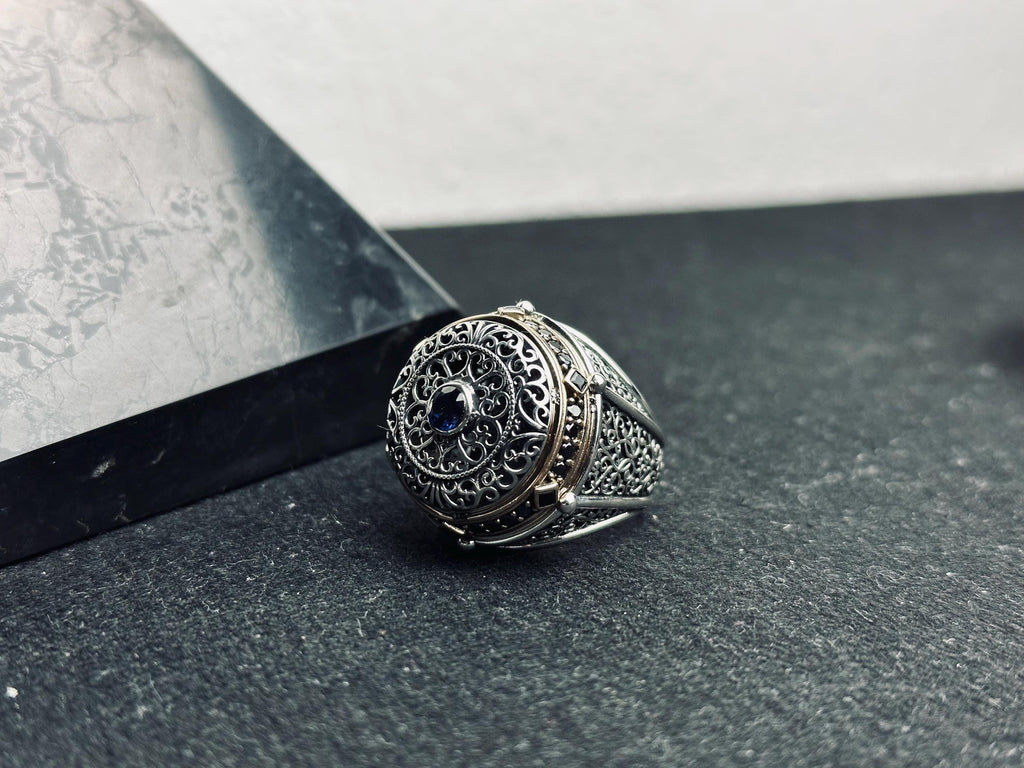 Oval Blue Zircon Ring: Handmade Silver, Turkish Vintage Style