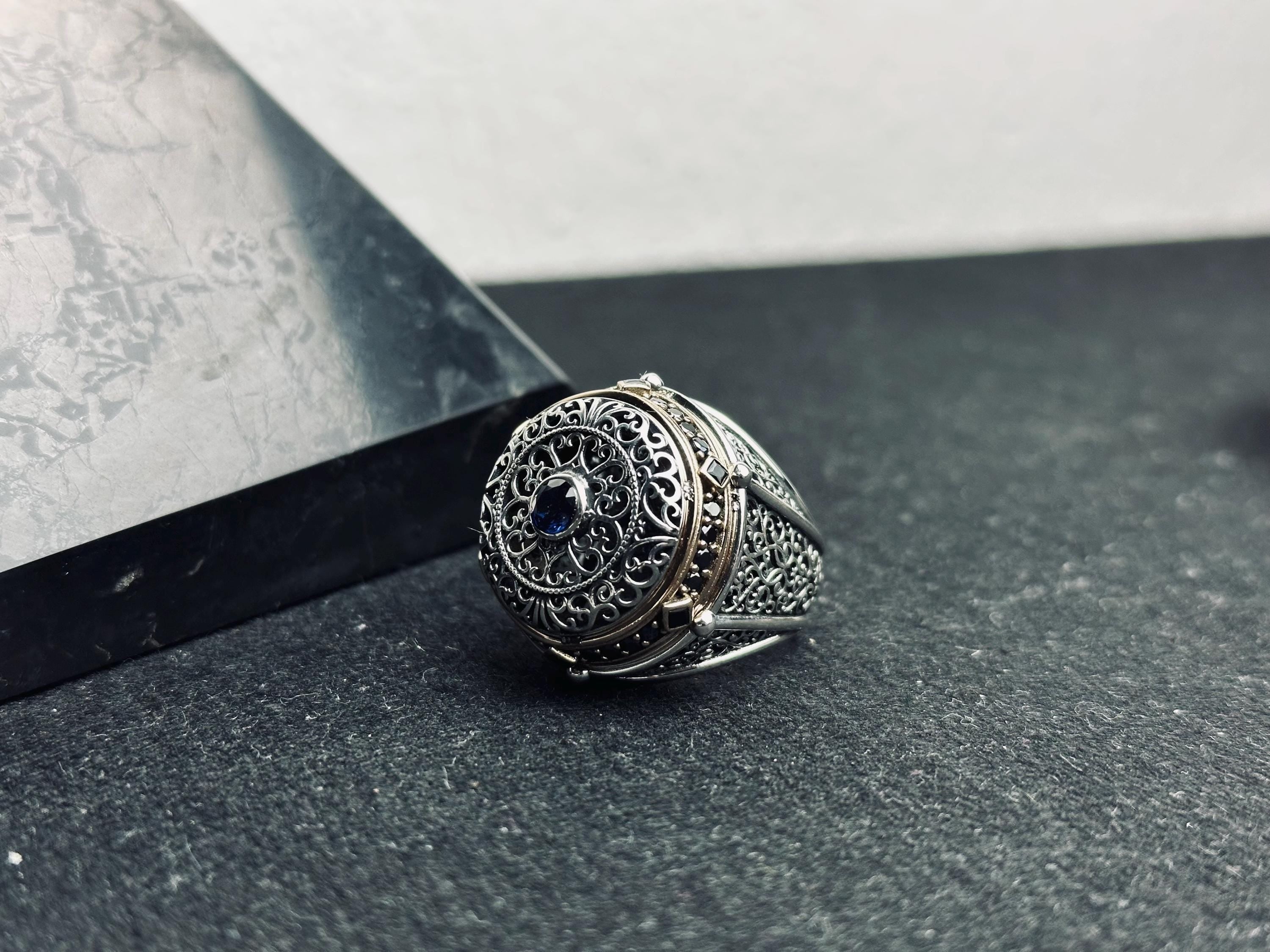 Oval Blue Zircon Ring: Handmade Silver, Turkish Vintage Style