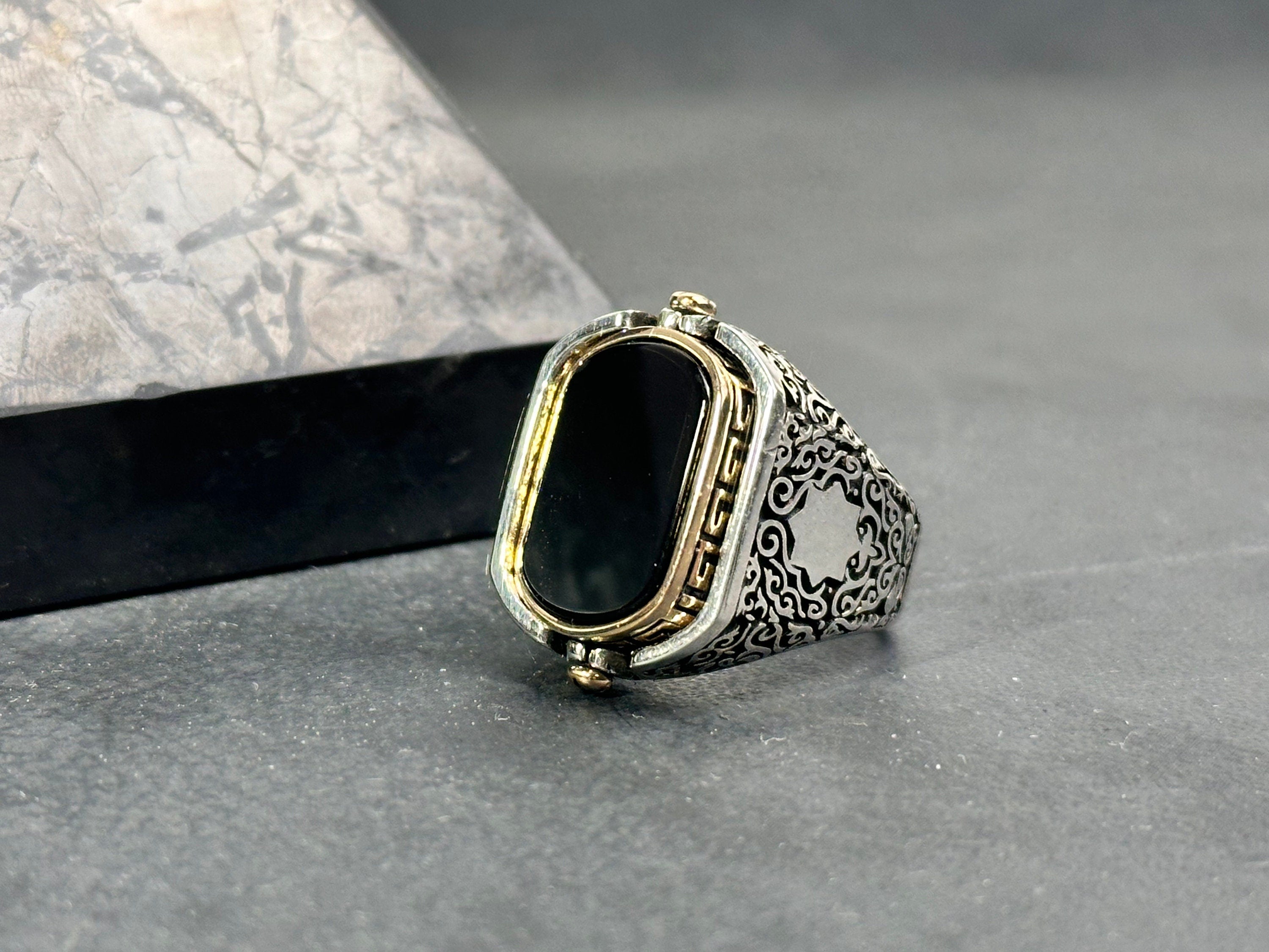 Changeable Sterling Silver Ring: Onyx and Star of David (Men's Size)