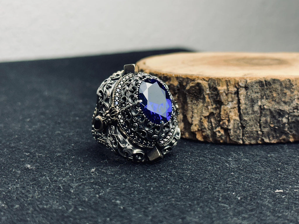 Blue Sapphire Ring 925 Sterling Silver Men Statement Ring Handmade Luxury Jewelry