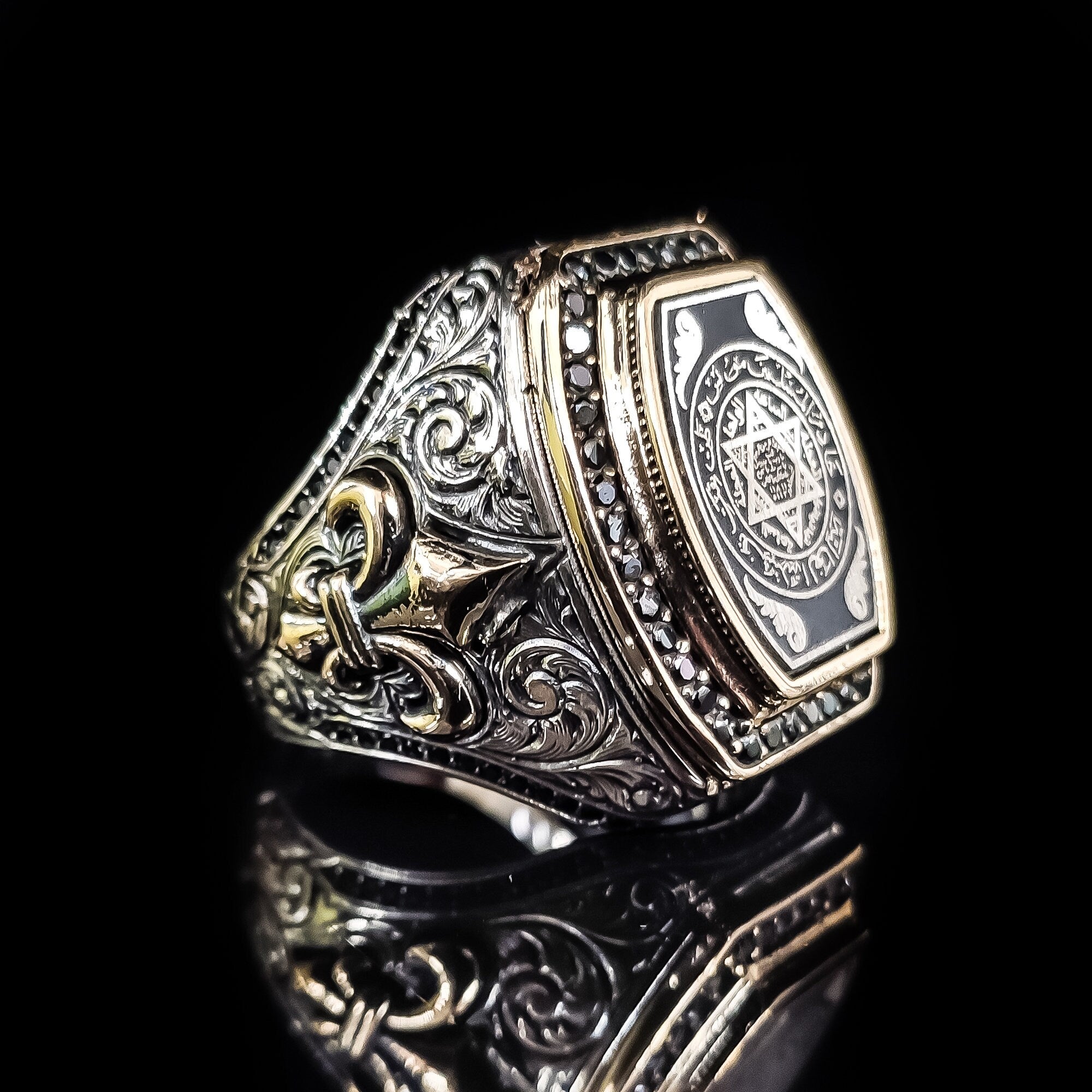 Sterling Silver Ring: Solomon Seal Vintage Design (Handmade, Size Adjustable)