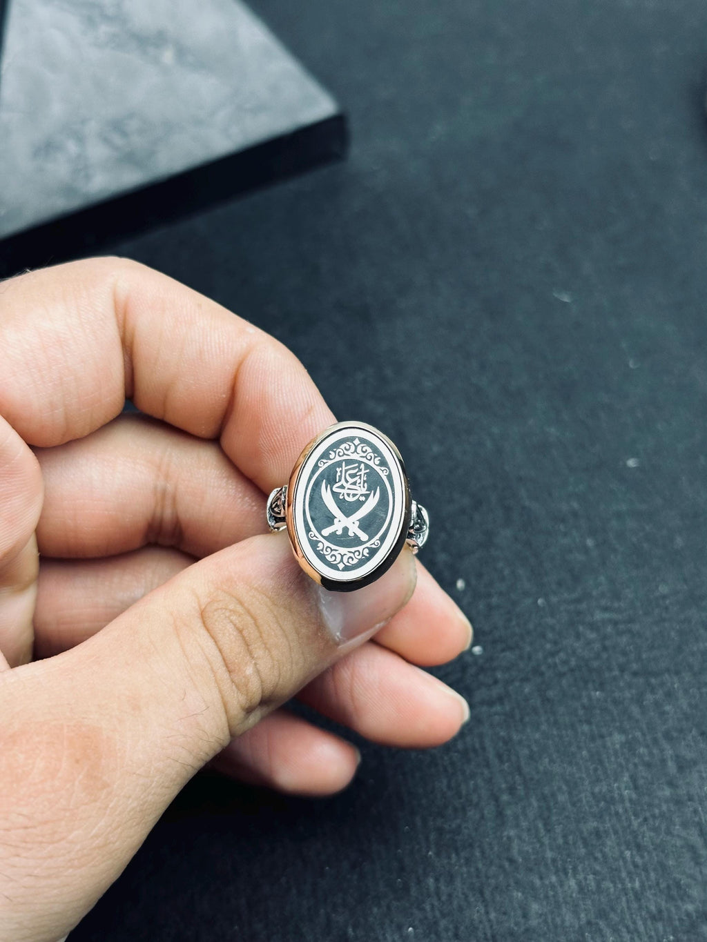Arabic Calligraphy Sword Ring: Handmade Sterling Silver Men's Jewelry