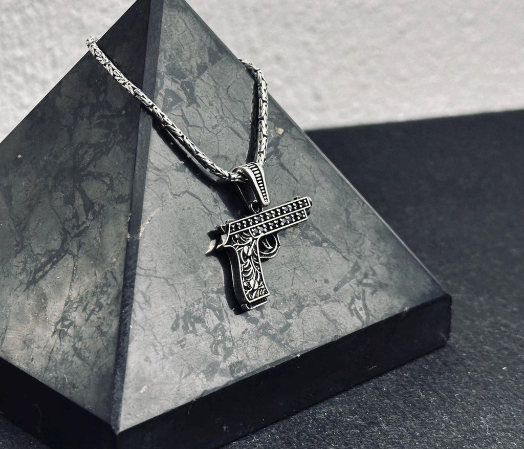 Gun Necklace Pendant: Sterling Silver Jewelry (Men's Bold Style)