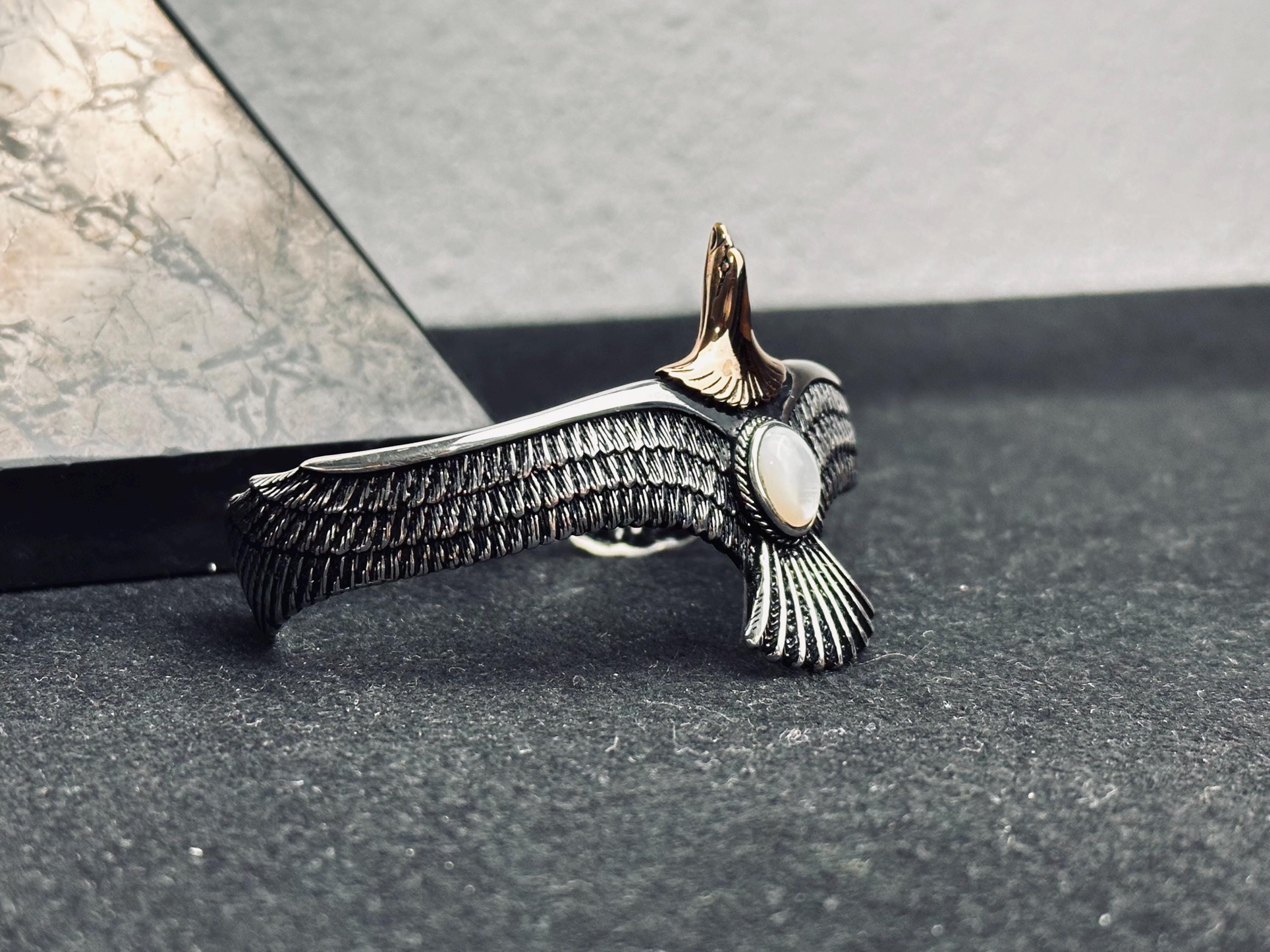 Sterling Silver Eagle Bracelet: Mother of Pearl Stone Detail