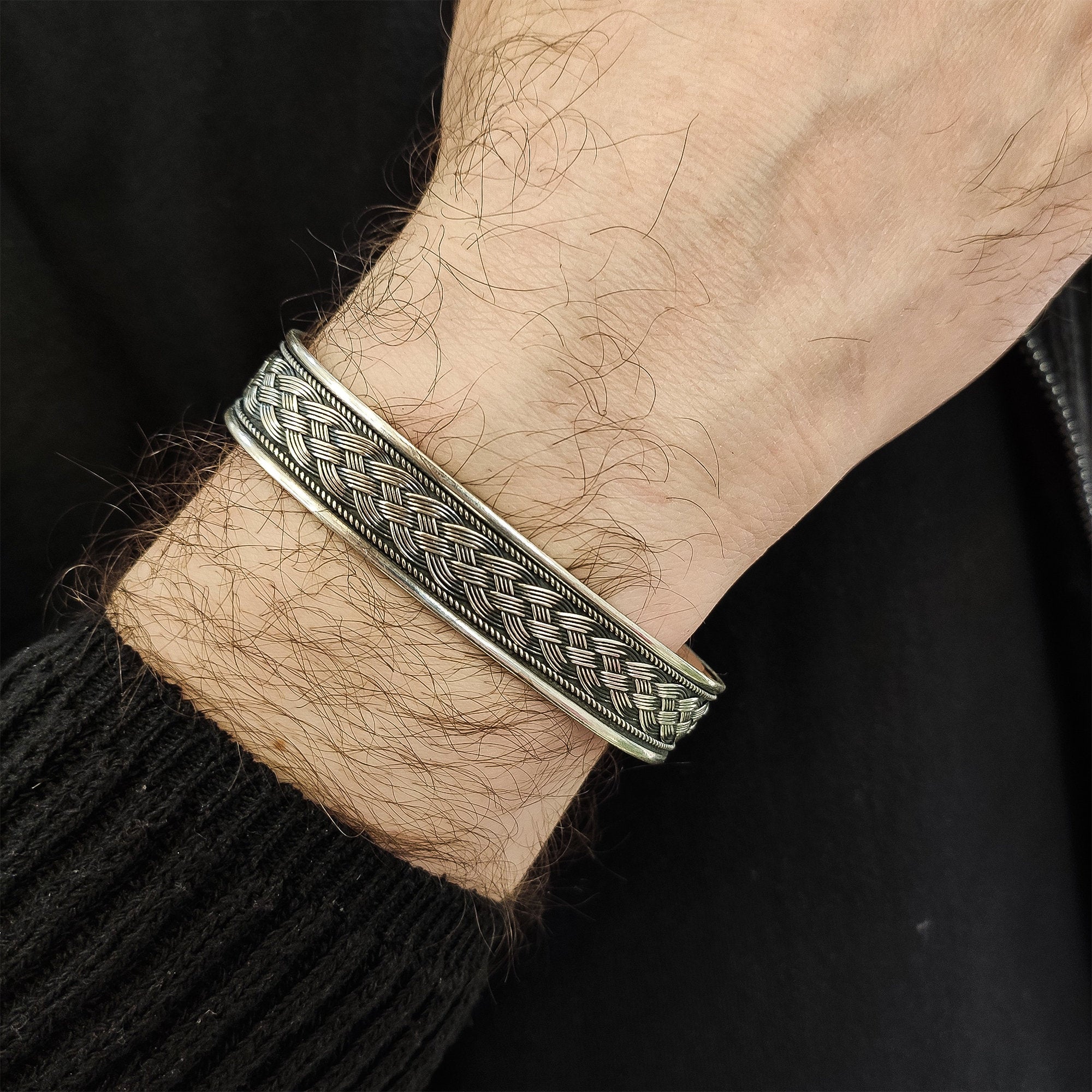Engraved Sterling Silver Bracelet: Handmade Braided Cuff