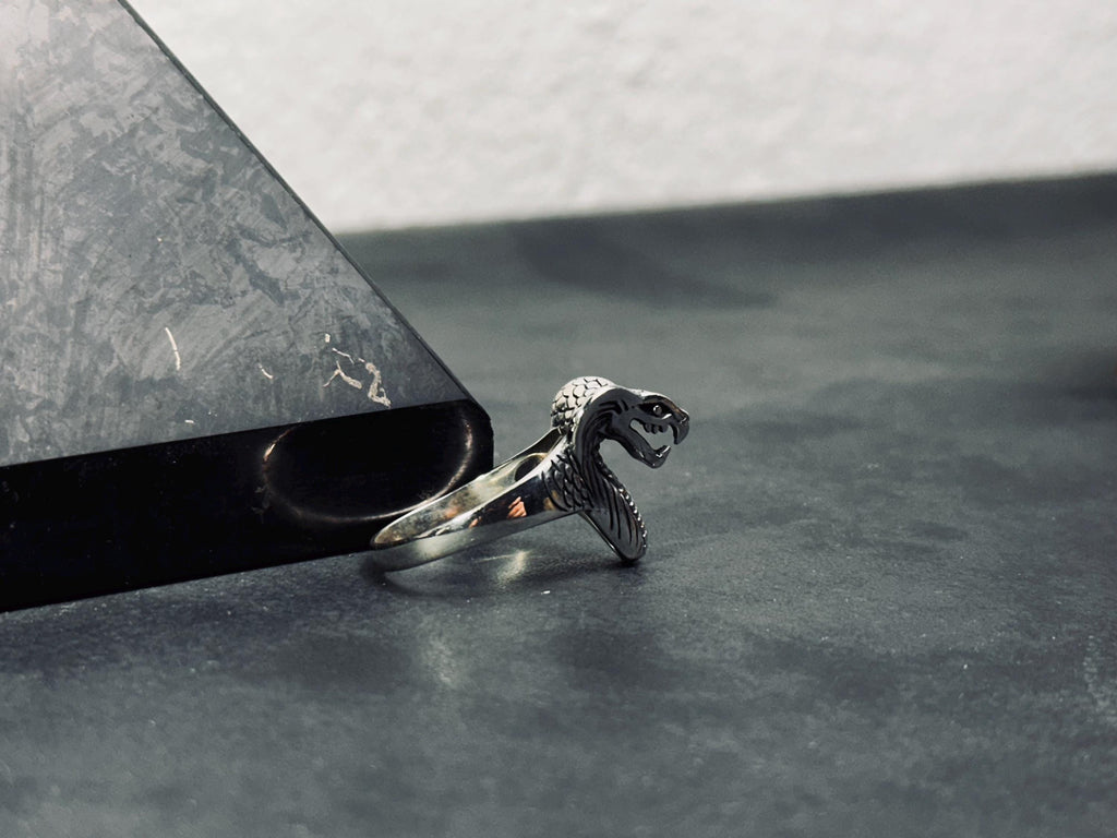Sterling Silver King Cobra Ring, Snake Head Design (Adjustable)