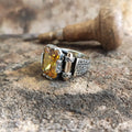 Citrine Zircon Sterling Silver Ring: Handmade Turkish Men's Jewelry