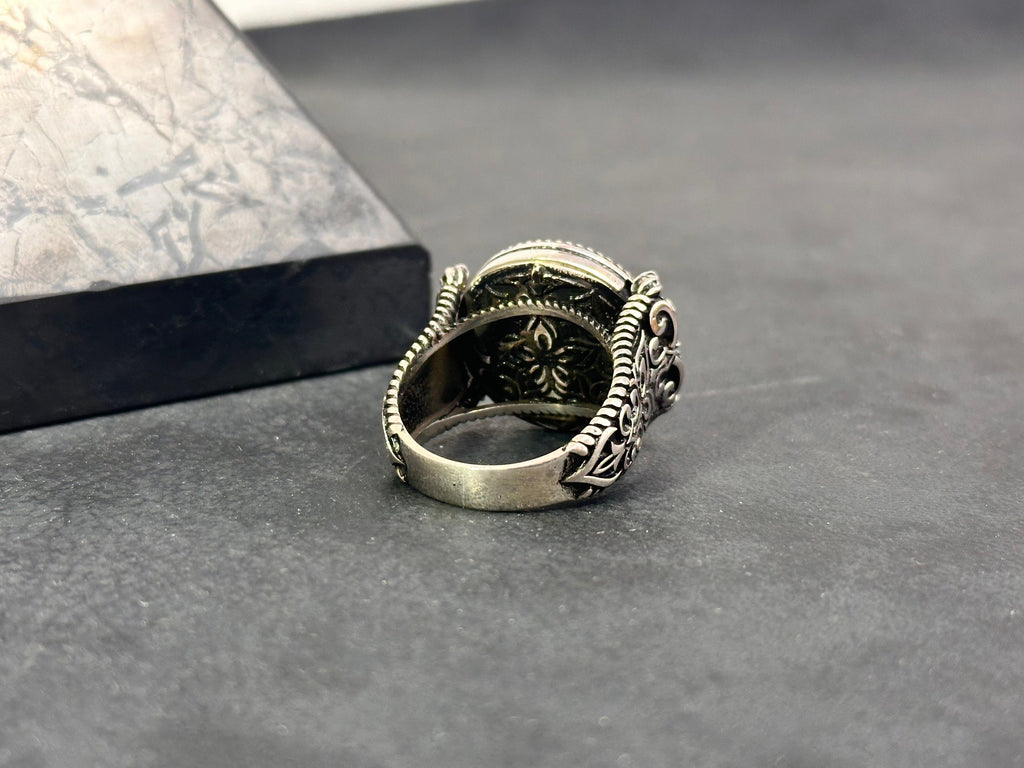 Greek Motif Onyx Ring - Sterling Silver Men's Jewelry