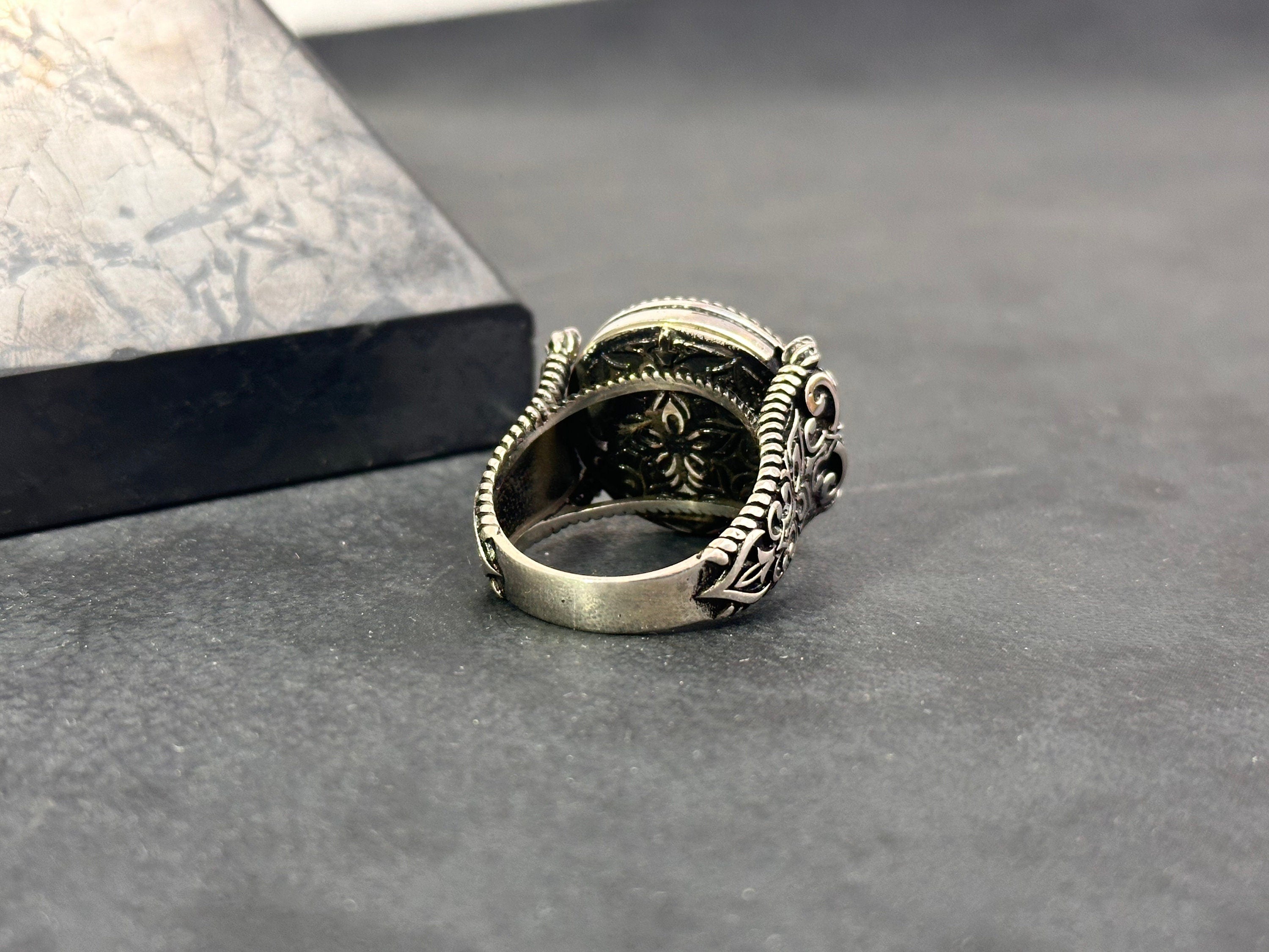 Greek Motif Onyx Ring - Sterling Silver Men's Jewelry