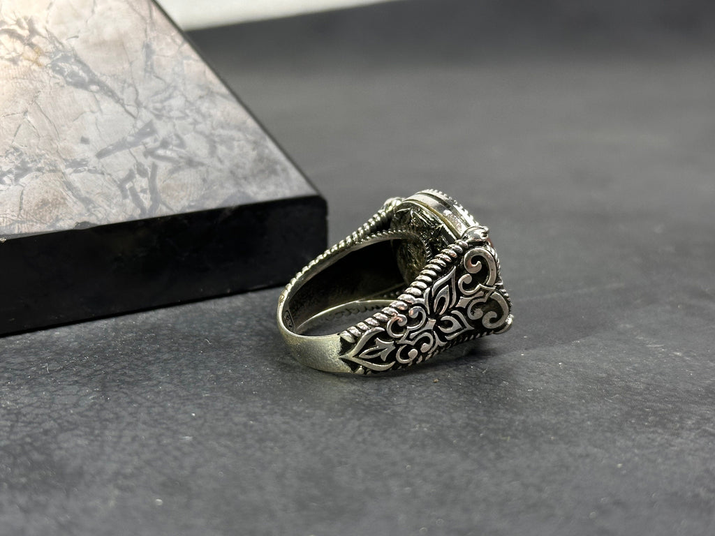 Engraved Sterling Silver Ring: Red Agate Gemstone (Men's Handmade)
