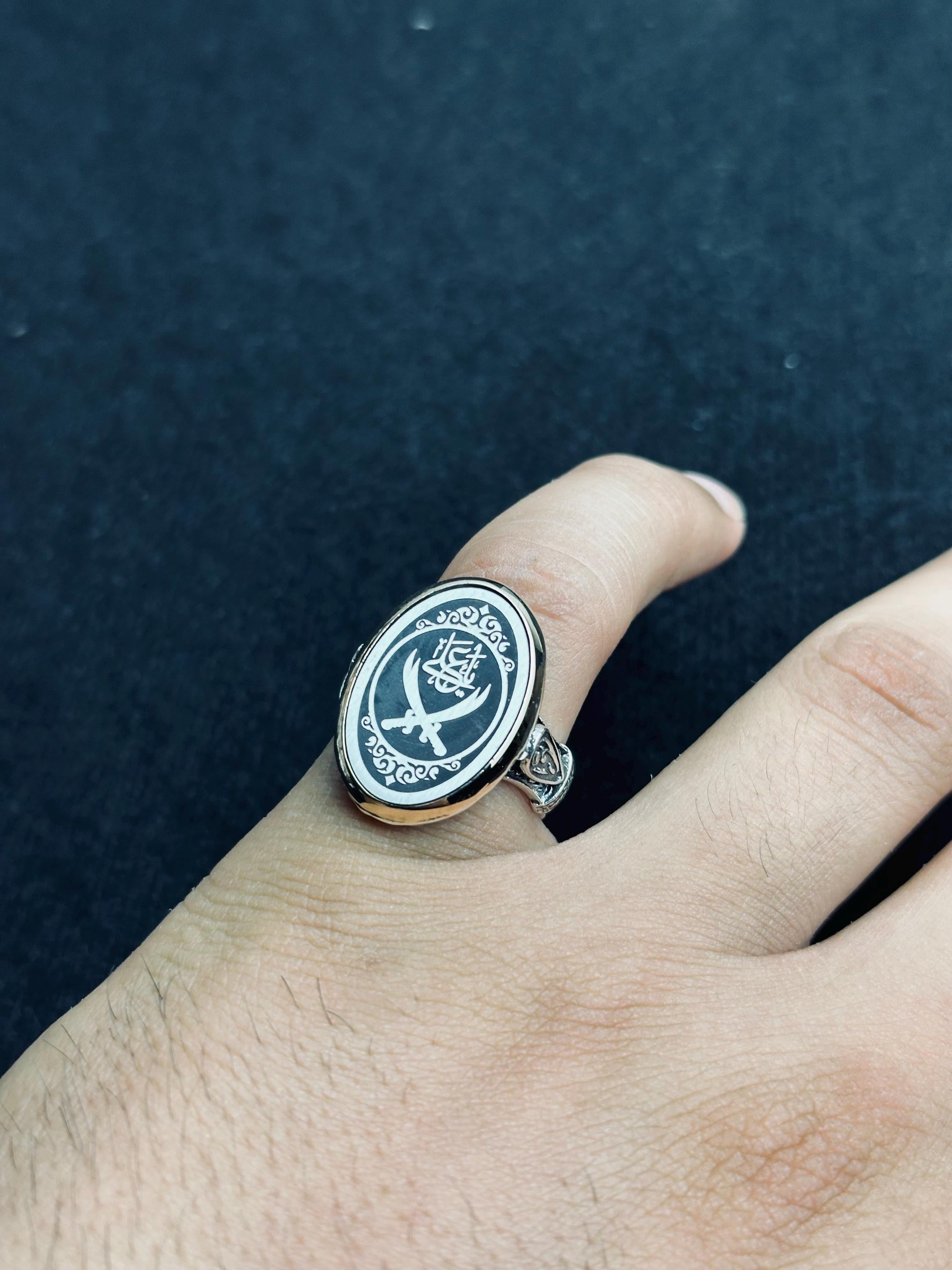 Arabic Calligraphy Sword Ring: Handmade Sterling Silver Men's Jewelry