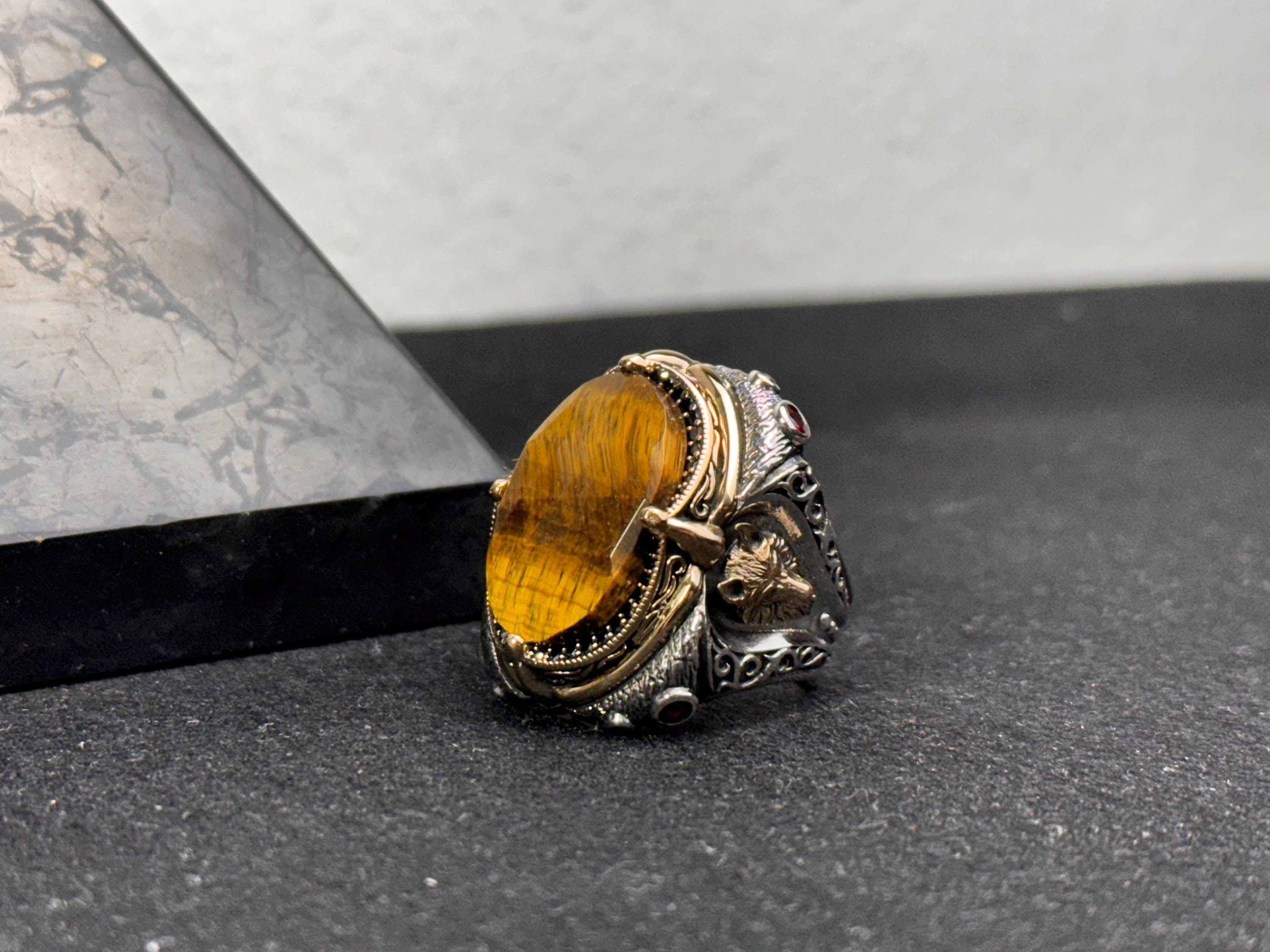 Men's Tiger's Eye Ring: Handmade Silver - Bold Gemstone Design