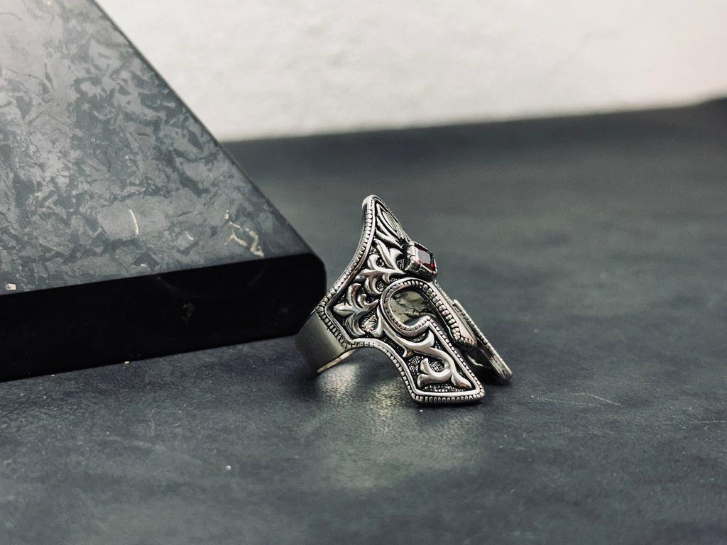 Helm Ring: Sterling Silver with Zircon - Handmade Warrior Design