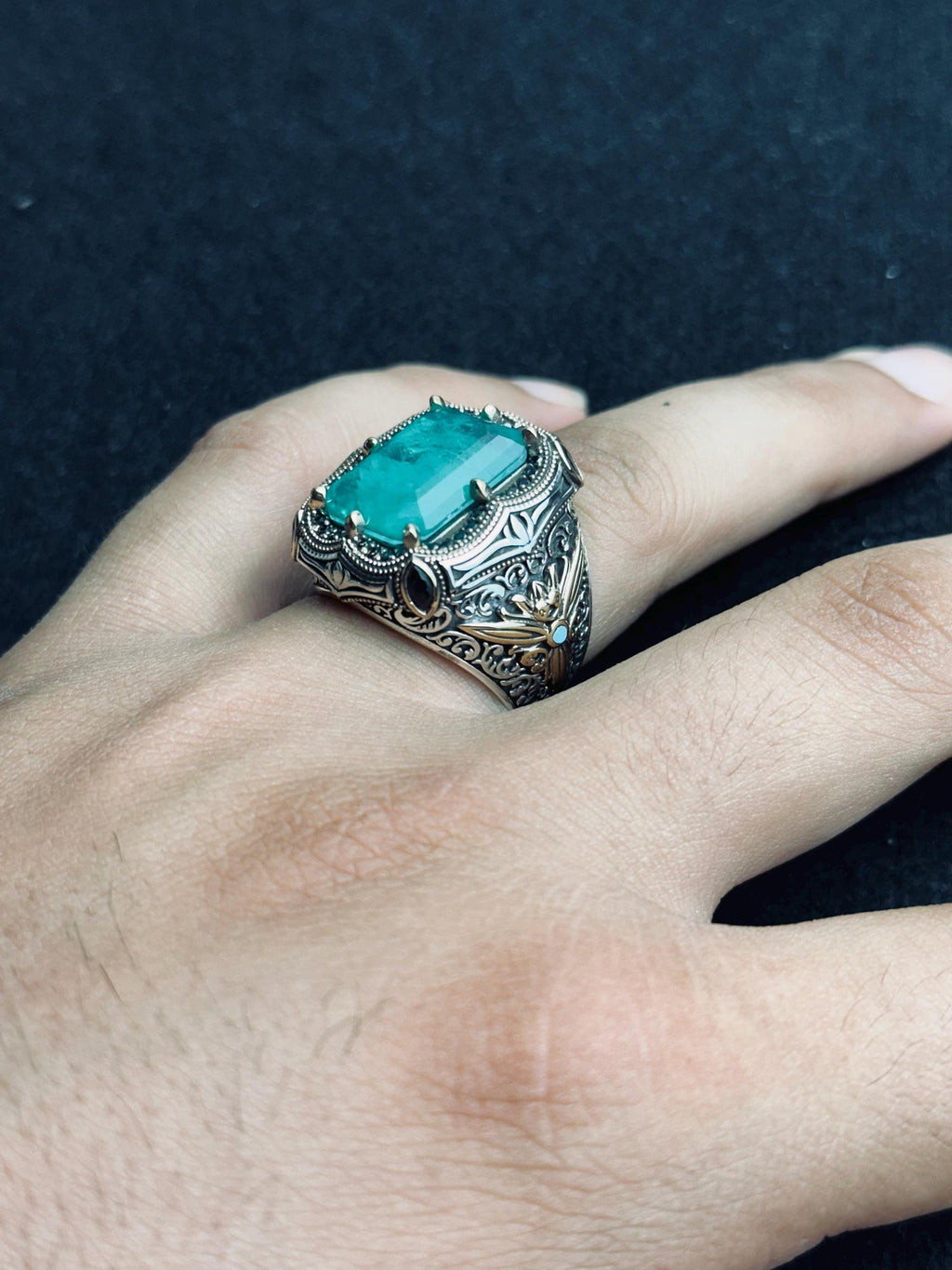 Statement Silver Ring: Turkish Aquamarine Square - Handmade Sterling